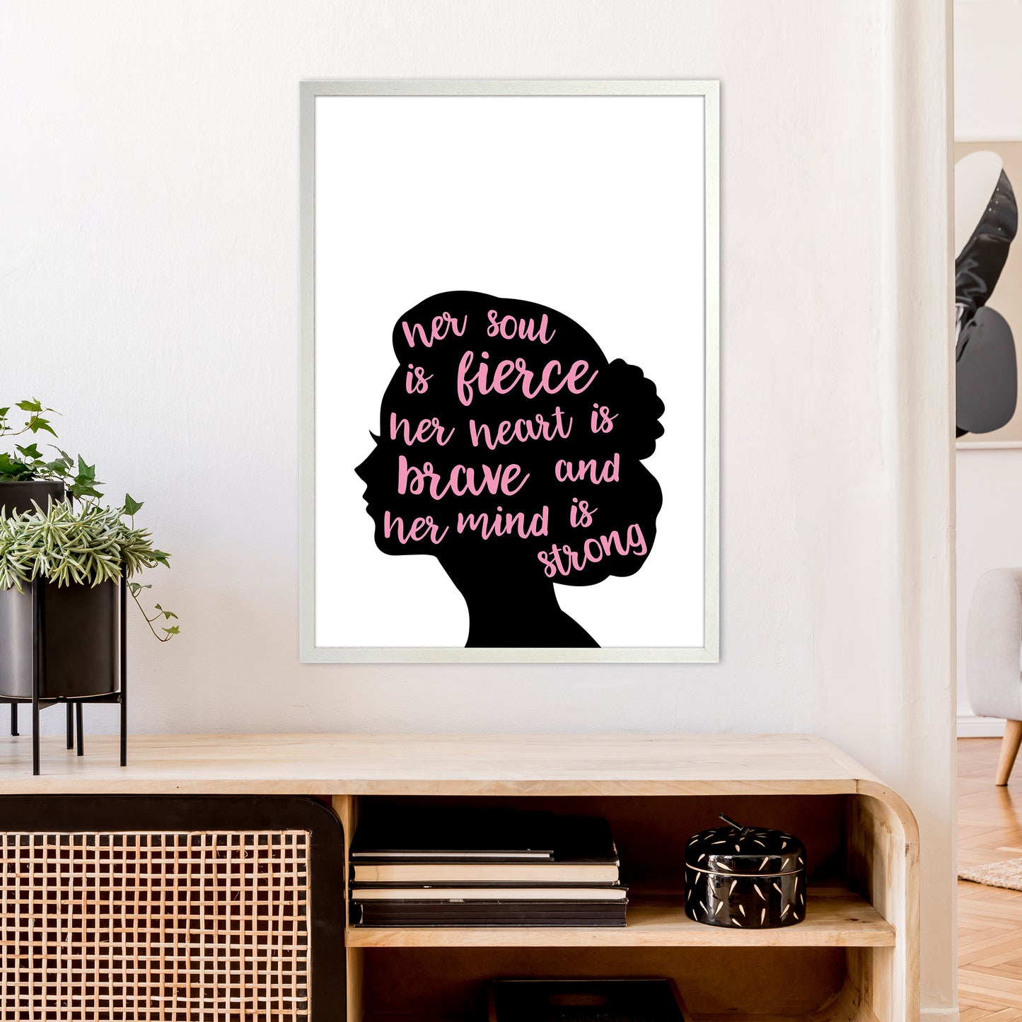 Her Soul Is Fierce Pink Art Print by Pixy Paper A1 Oak Frame