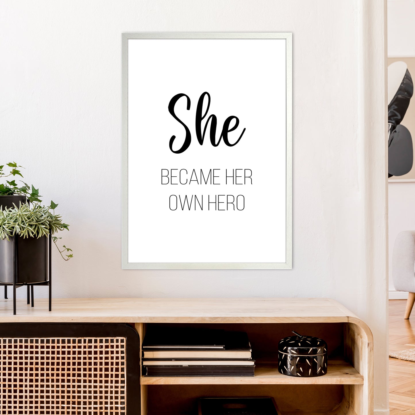 She Became Her Own Hero Art Print by Pixy Paper A1 Oak Frame