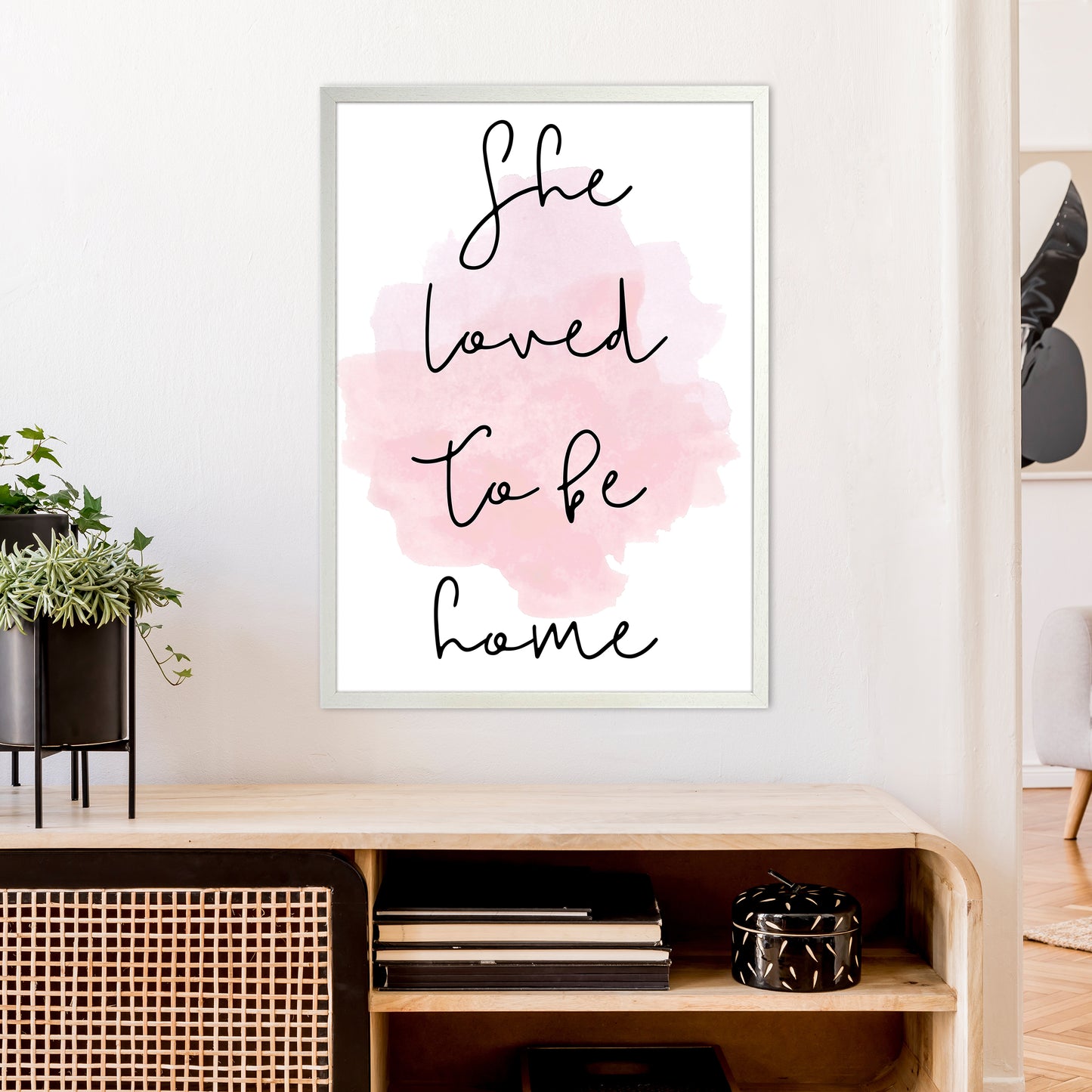 She Loved To Be Home Art Print by Pixy Paper A1 Oak Frame