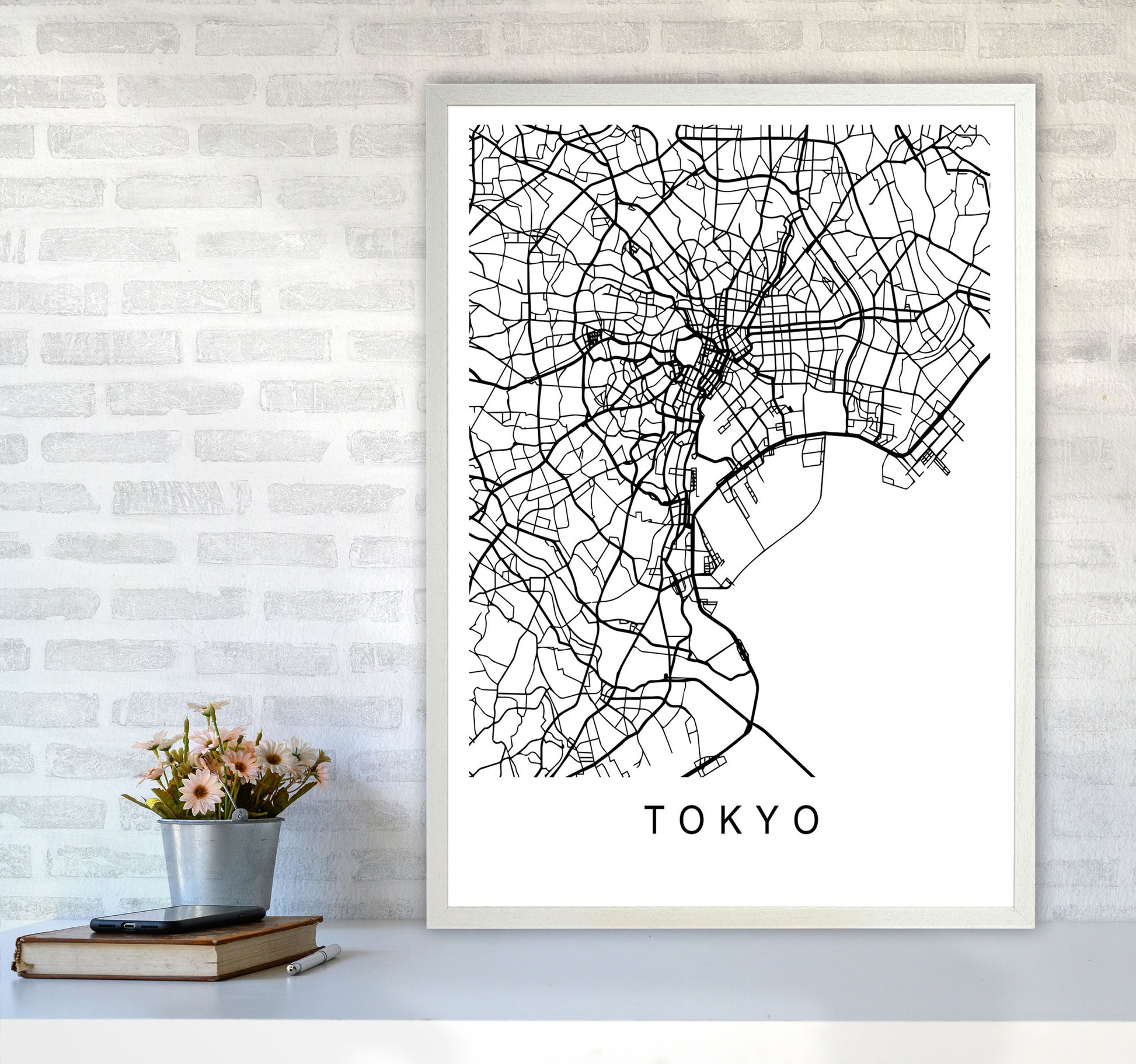 Tokyo Map Art Print by Pixy Paper A1 Oak Frame