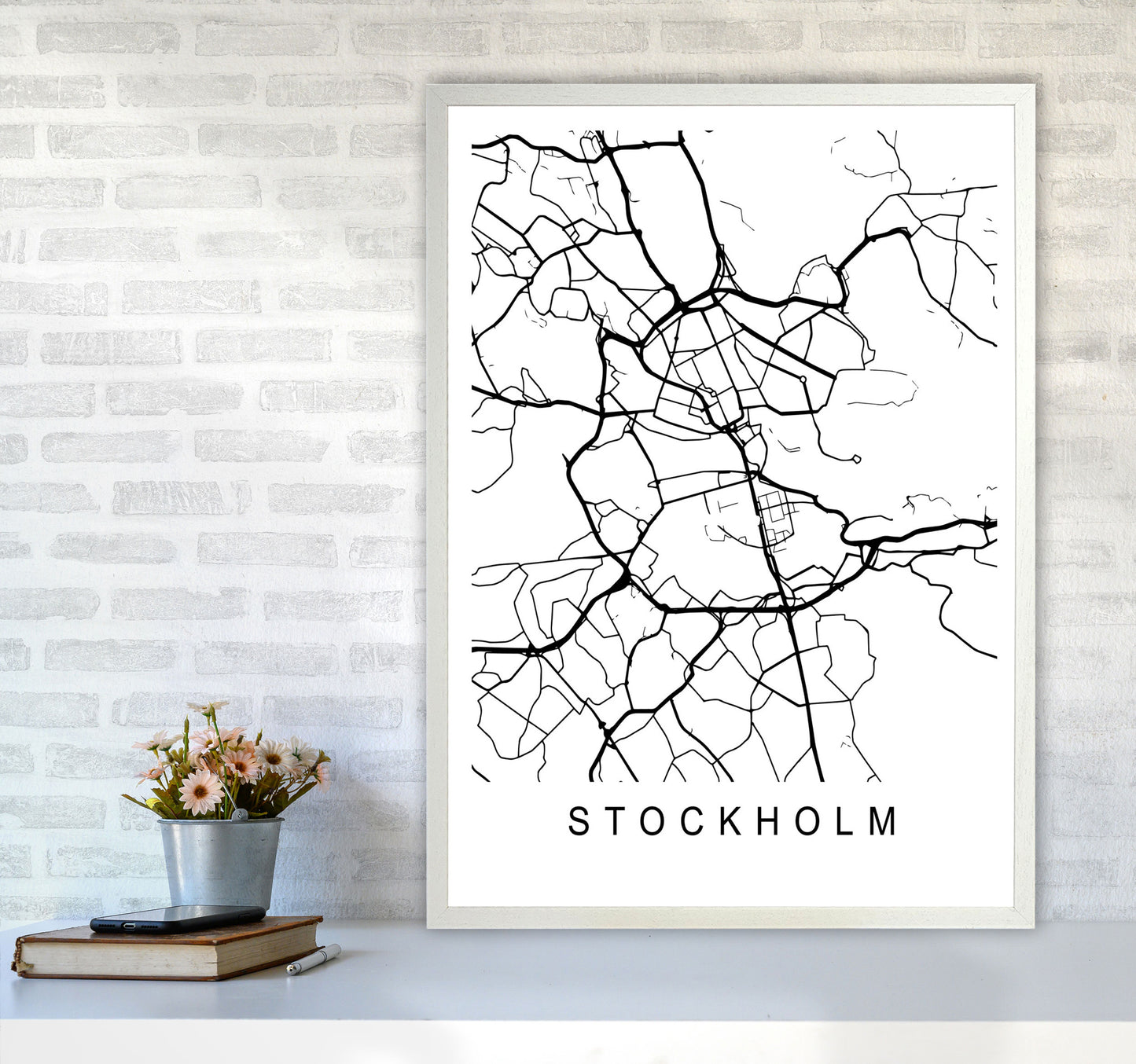 Stockholm Map Art Print by Pixy Paper A1 Oak Frame