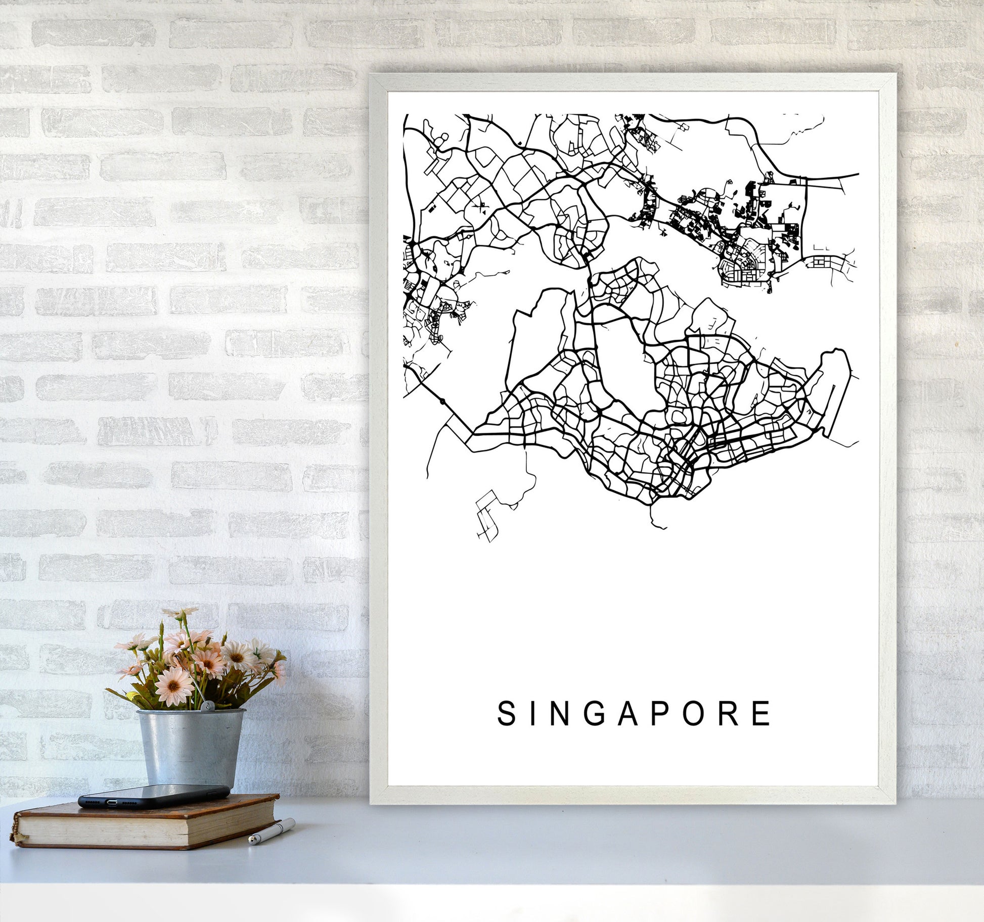 Singapore Map Art Print by Pixy Paper A1 Oak Frame