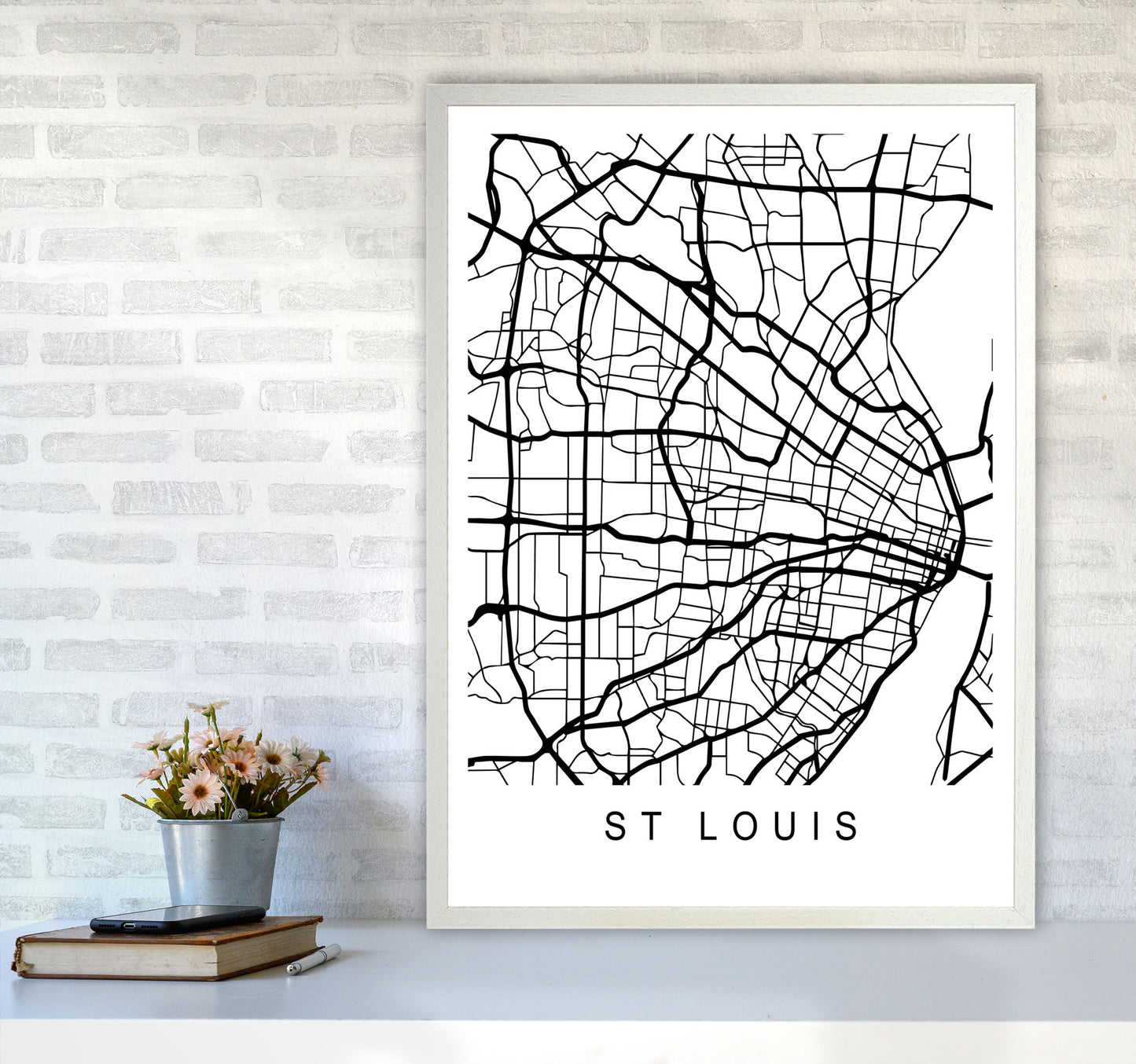 St Louis Map Art Print by Pixy Paper A1 Oak Frame