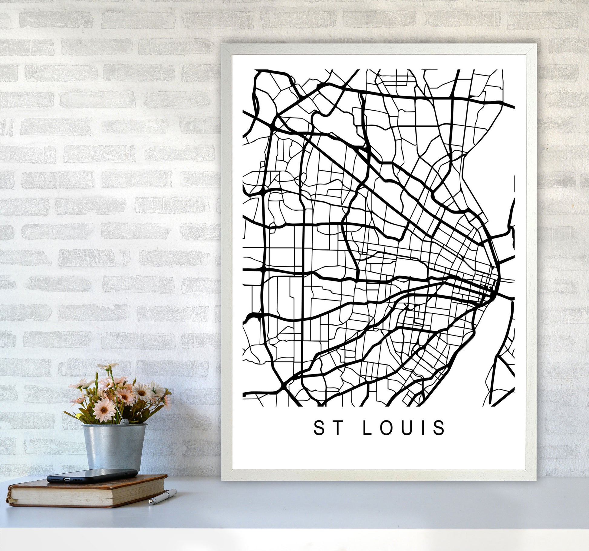 St Louis Map Art Print by Pixy Paper A1 Oak Frame