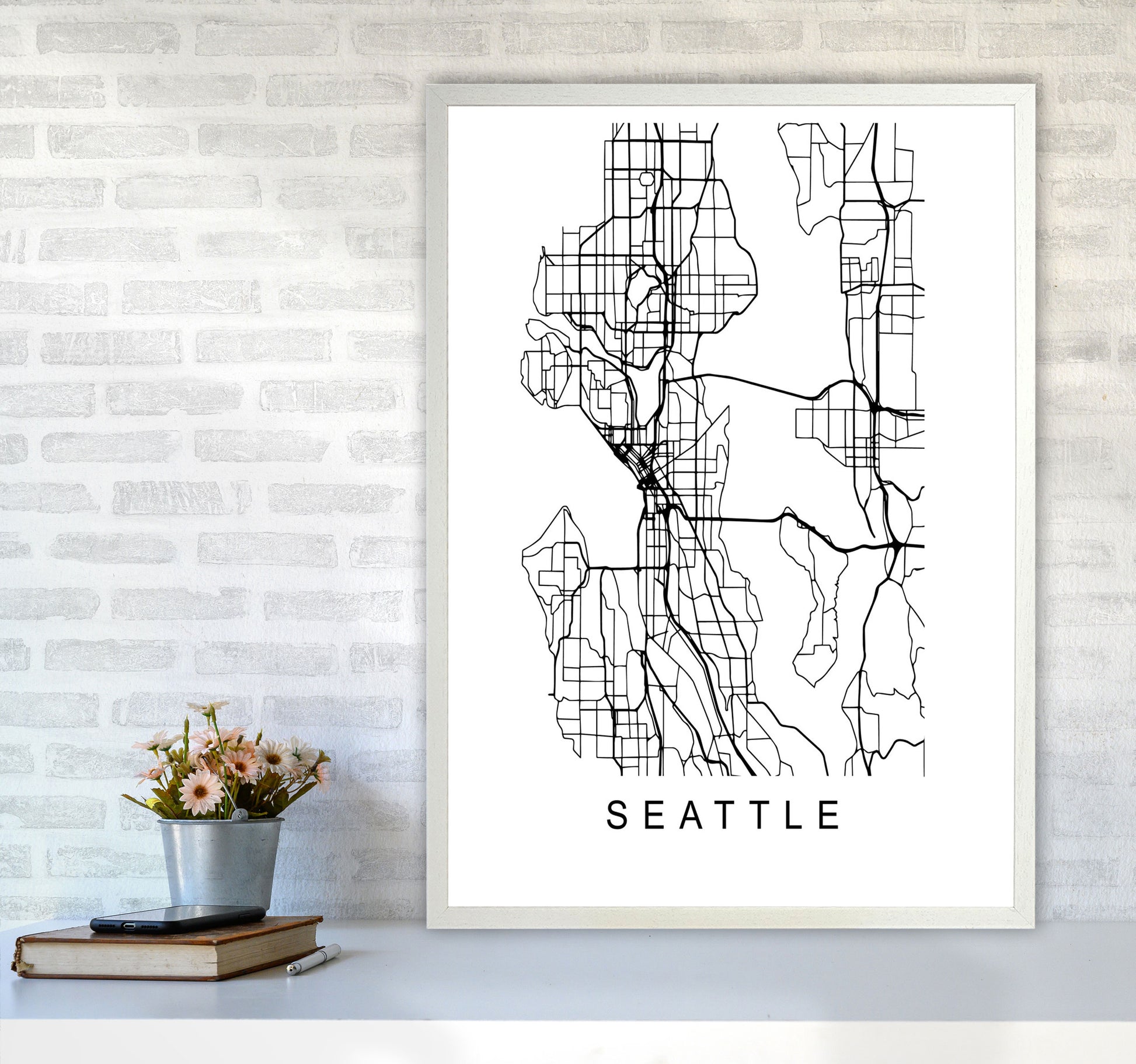 Seattle Map Art Print by Pixy Paper A1 Oak Frame