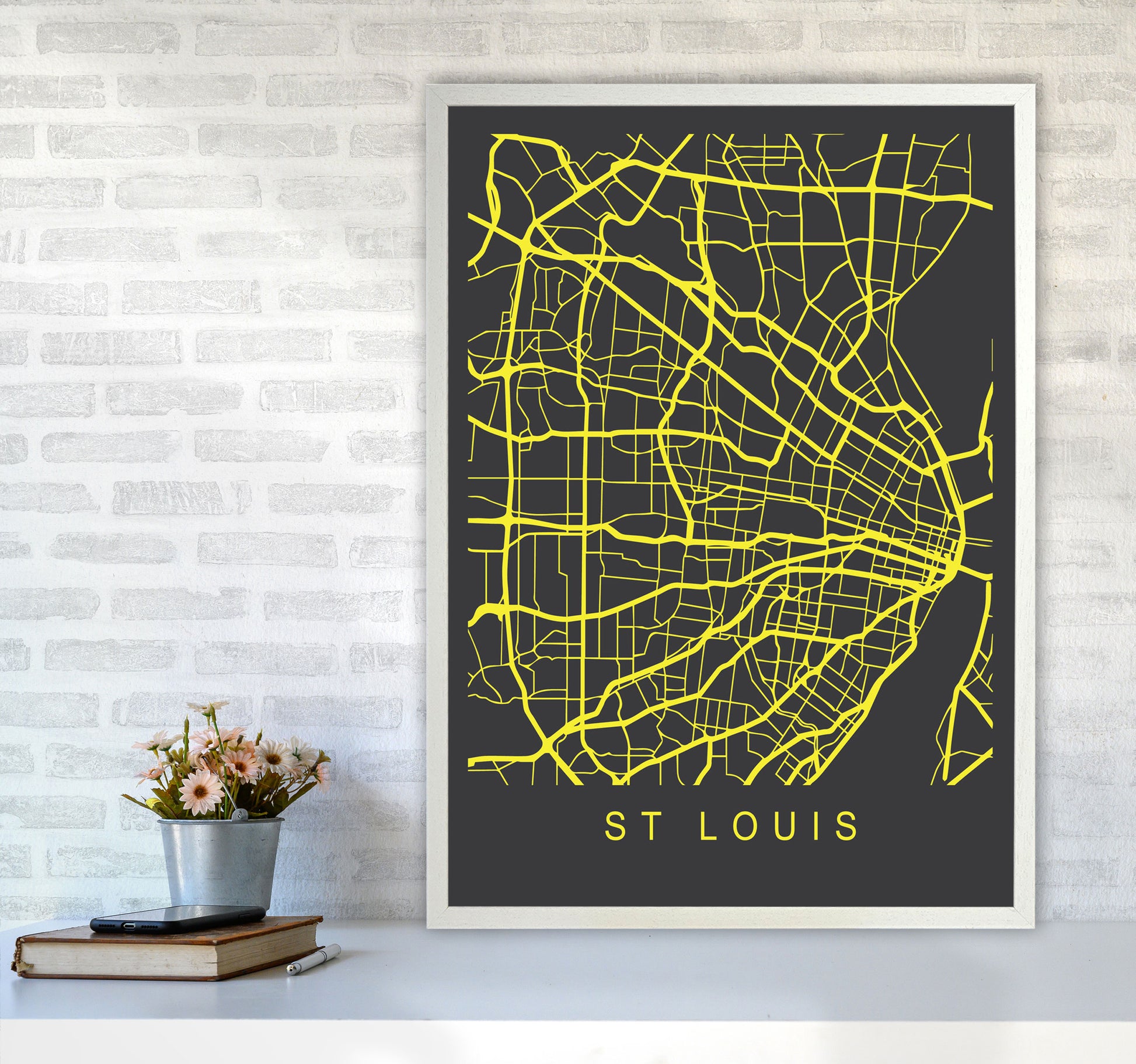 St Louis Map Neon Art Print by Pixy Paper A1 Oak Frame