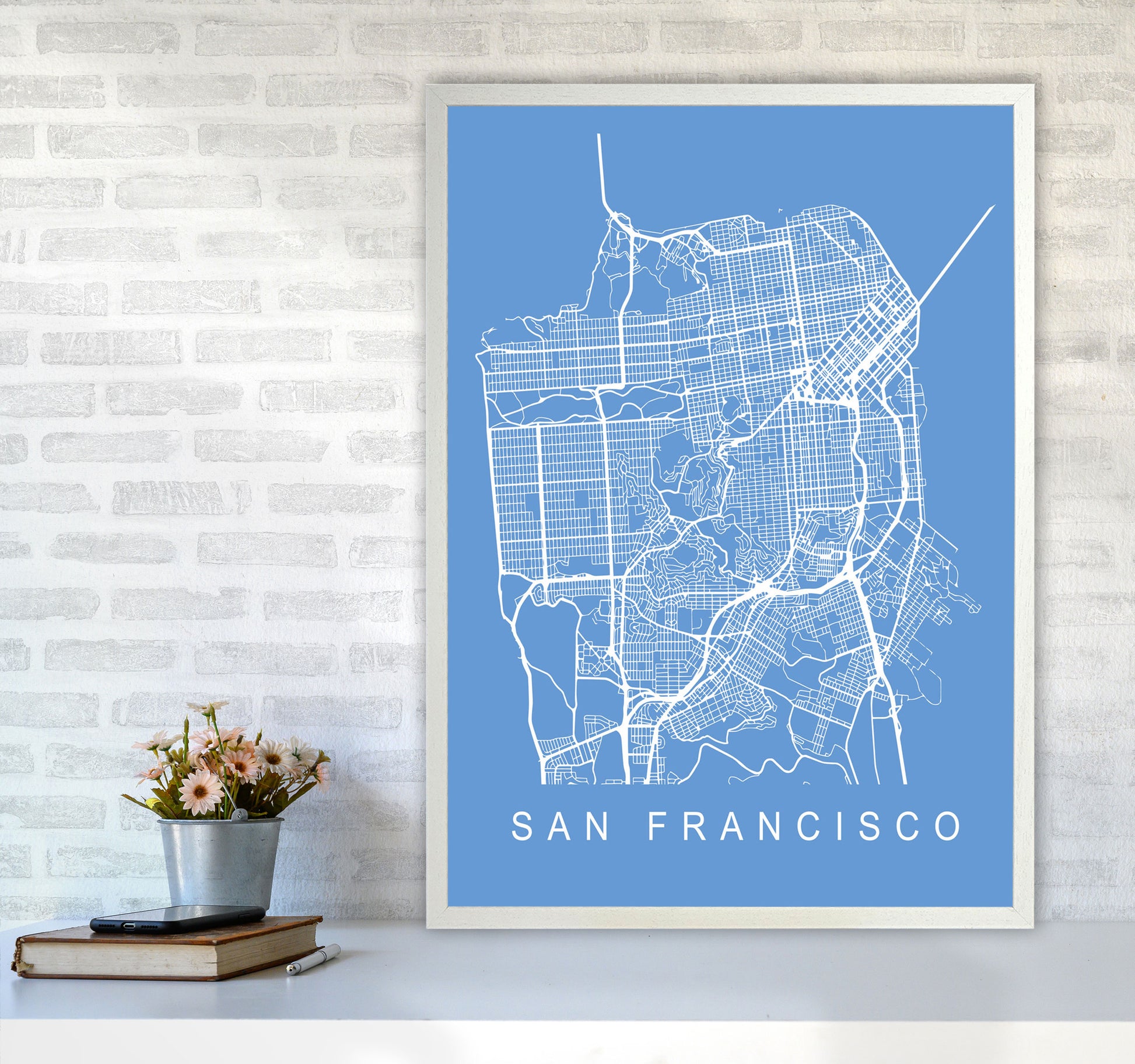 San Francisco Map Blueprint Art Print by Pixy Paper A1 Oak Frame