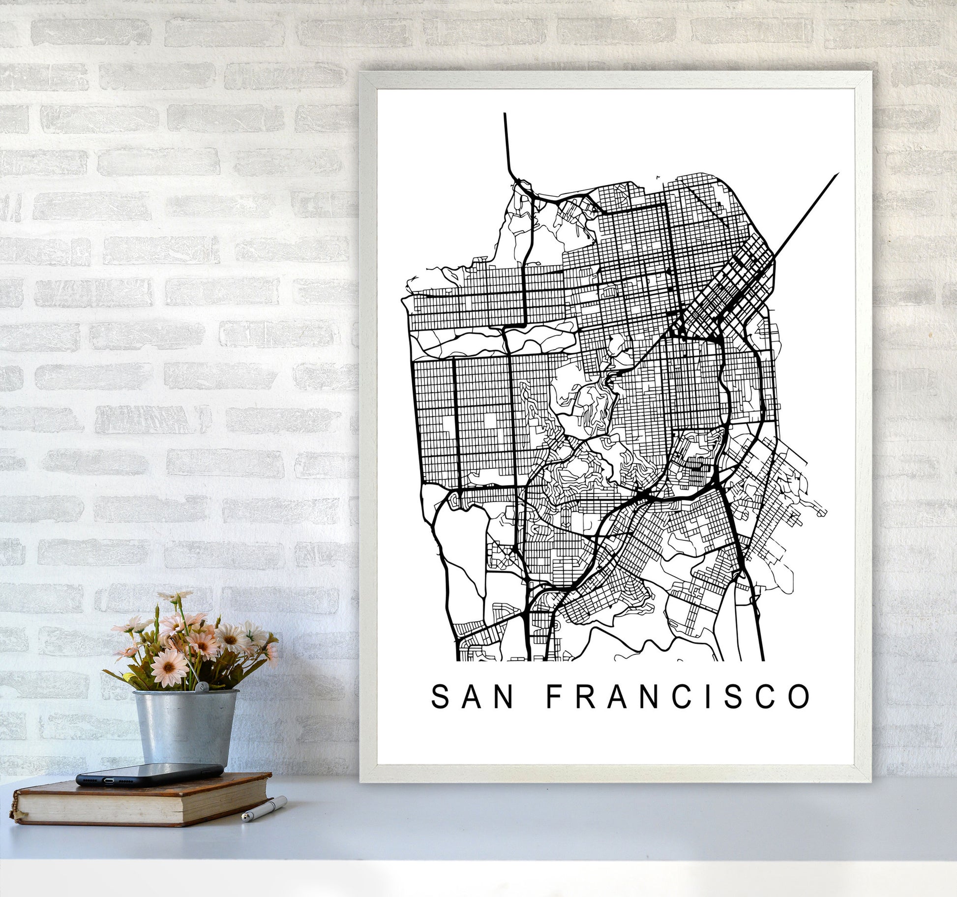 San Francisco Map Art Print by Pixy Paper A1 Oak Frame