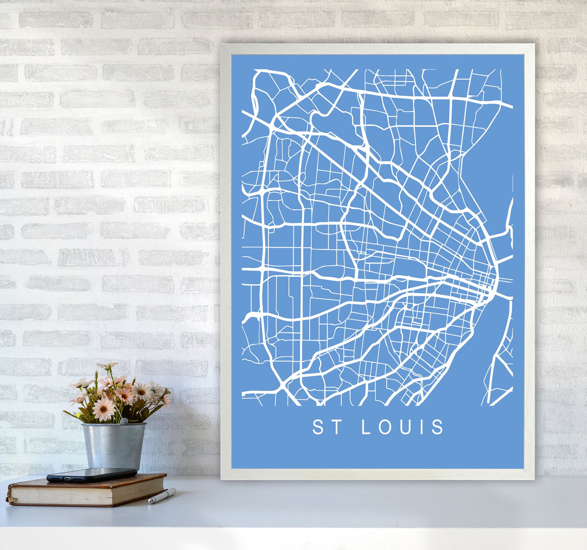 St Louis Map Blueprint Art Print by Pixy Paper A1 Oak Frame