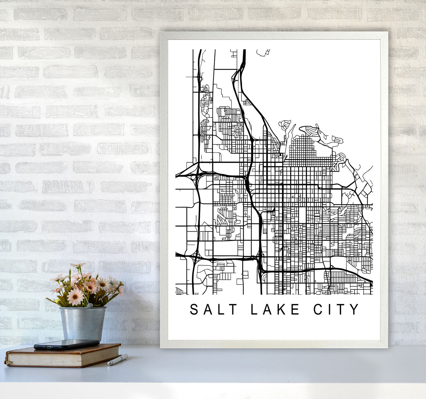 Salt Lake Map Art Print by Pixy Paper A1 Oak Frame
