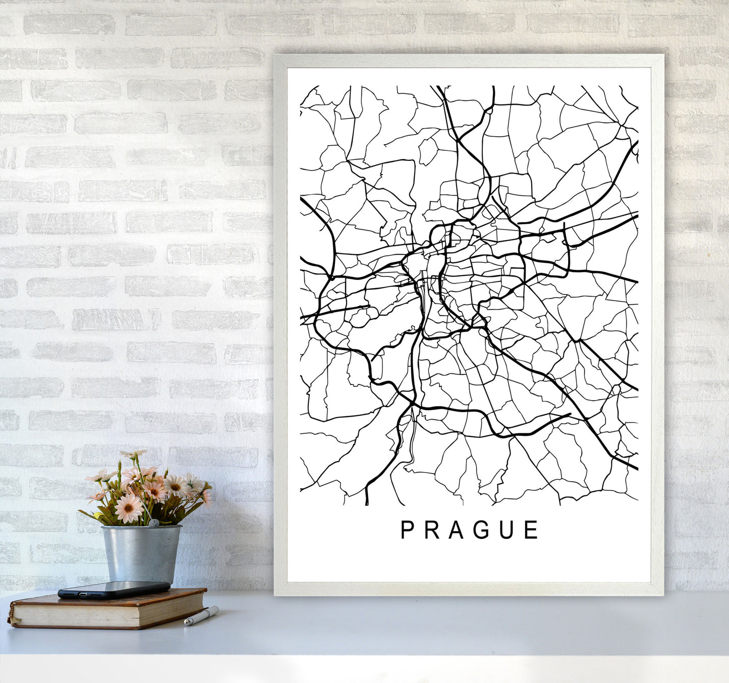Prague Map Art Print by Pixy Paper A1 Oak Frame