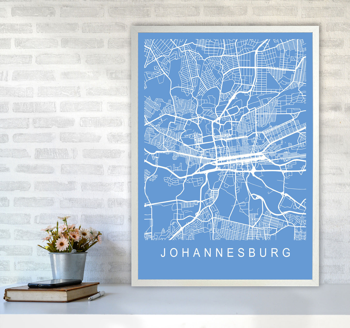 Johannesburg Map Blueprint Art Print by Pixy Paper A1 Oak Frame