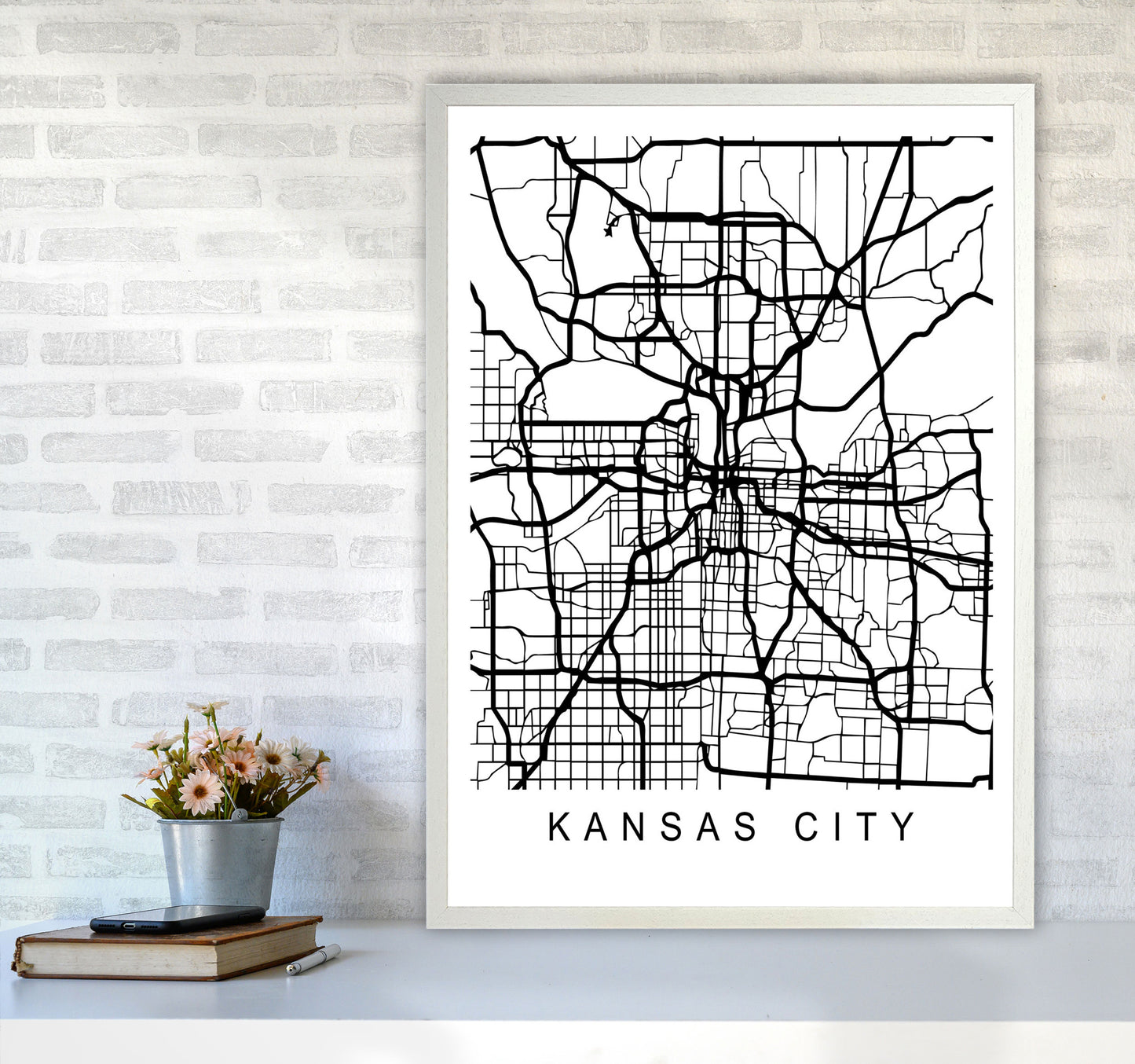 Kansas City Map Art Print by Pixy Paper A1 Oak Frame