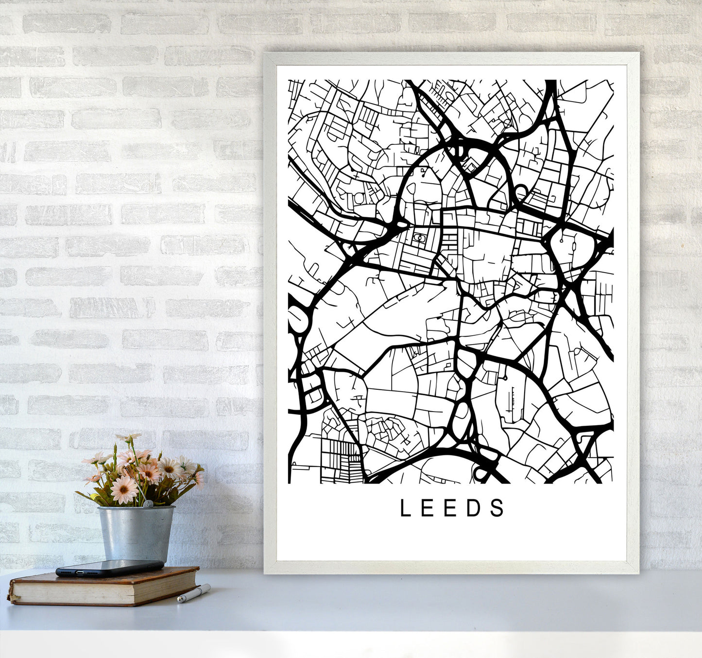 Leeds Map Art Print by Pixy Paper A1 Oak Frame