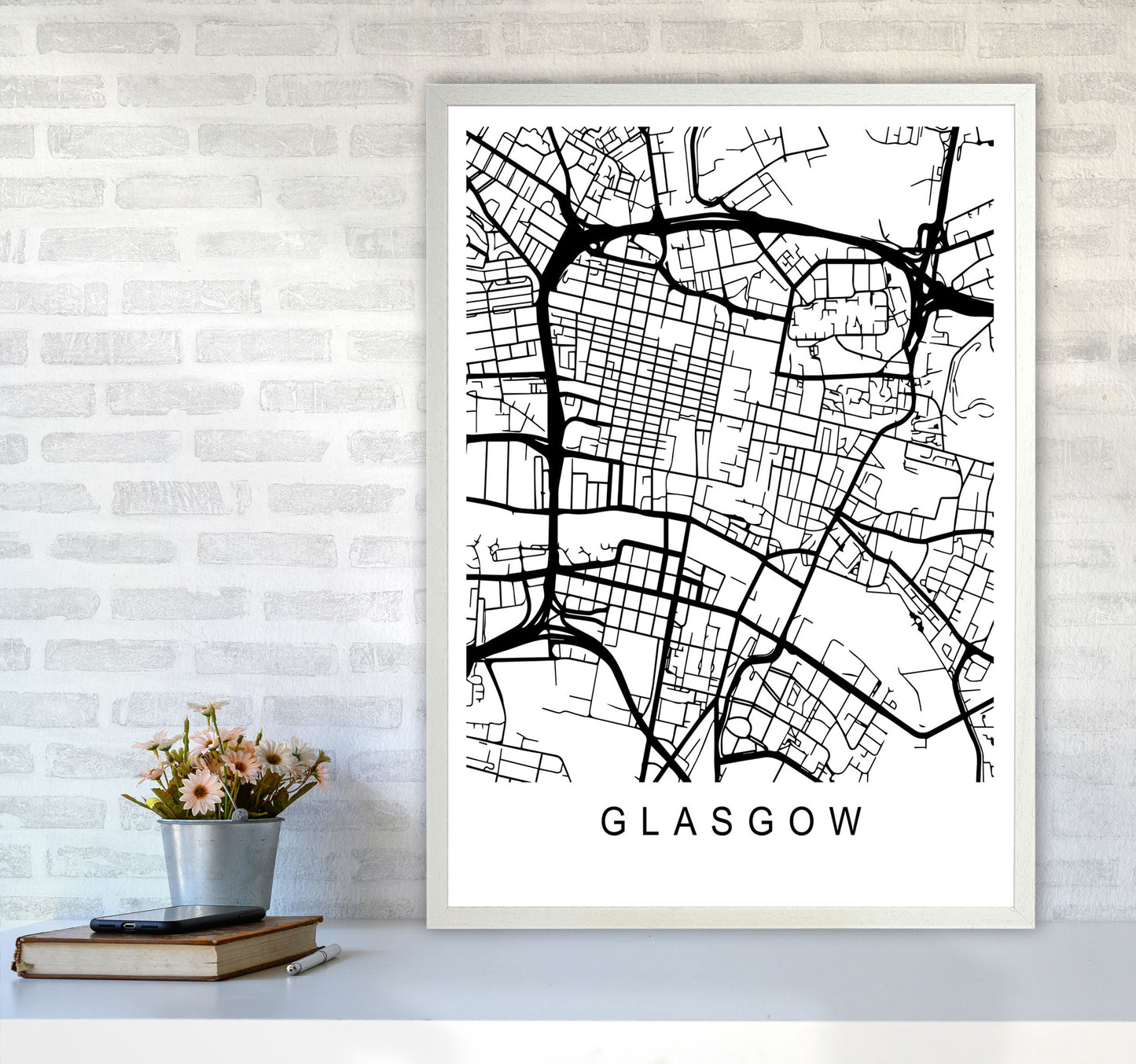 Glasgow Map Art Print by Pixy Paper A1 Oak Frame