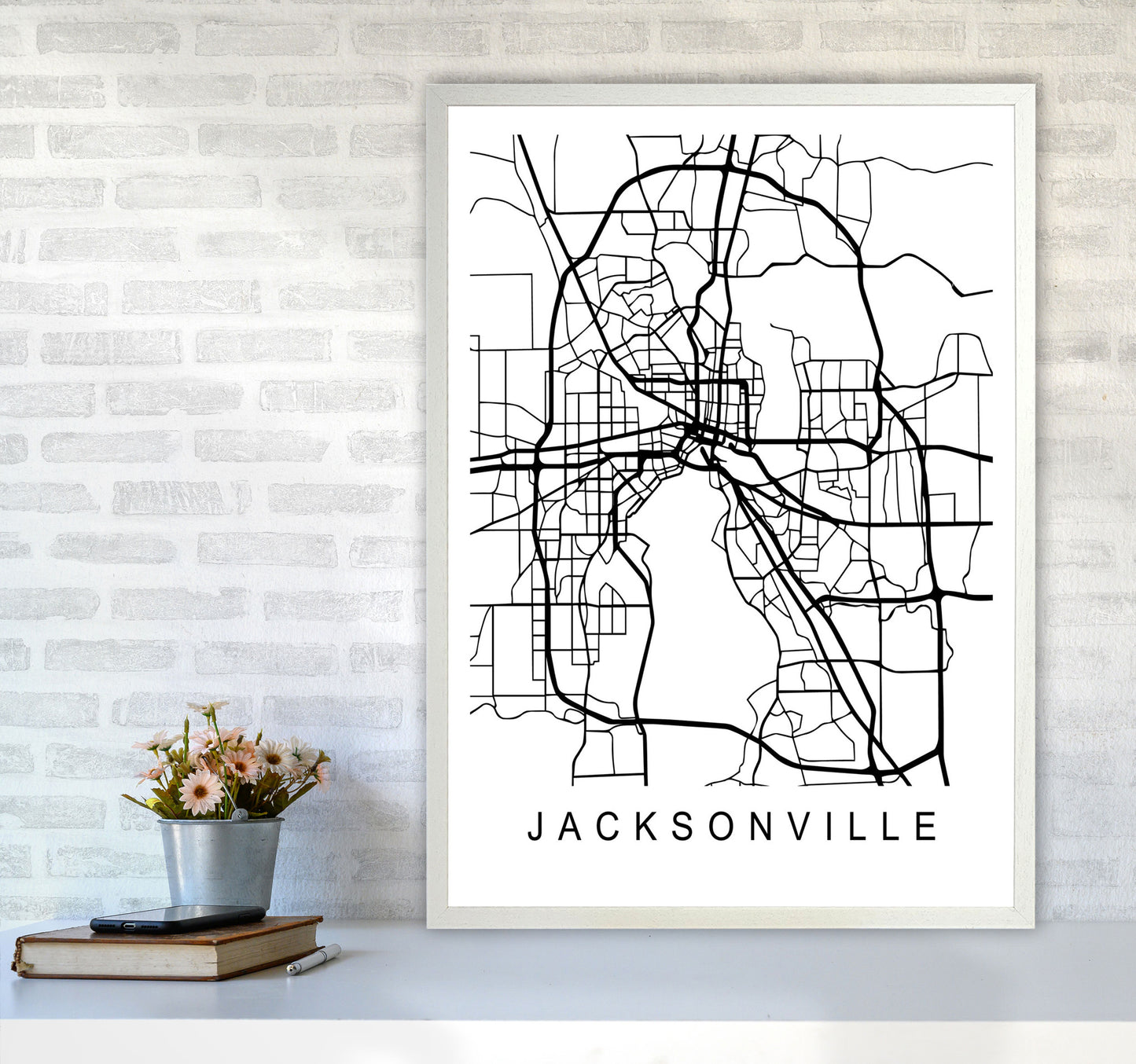 Jacksonville Map Art Print by Pixy Paper A1 Oak Frame