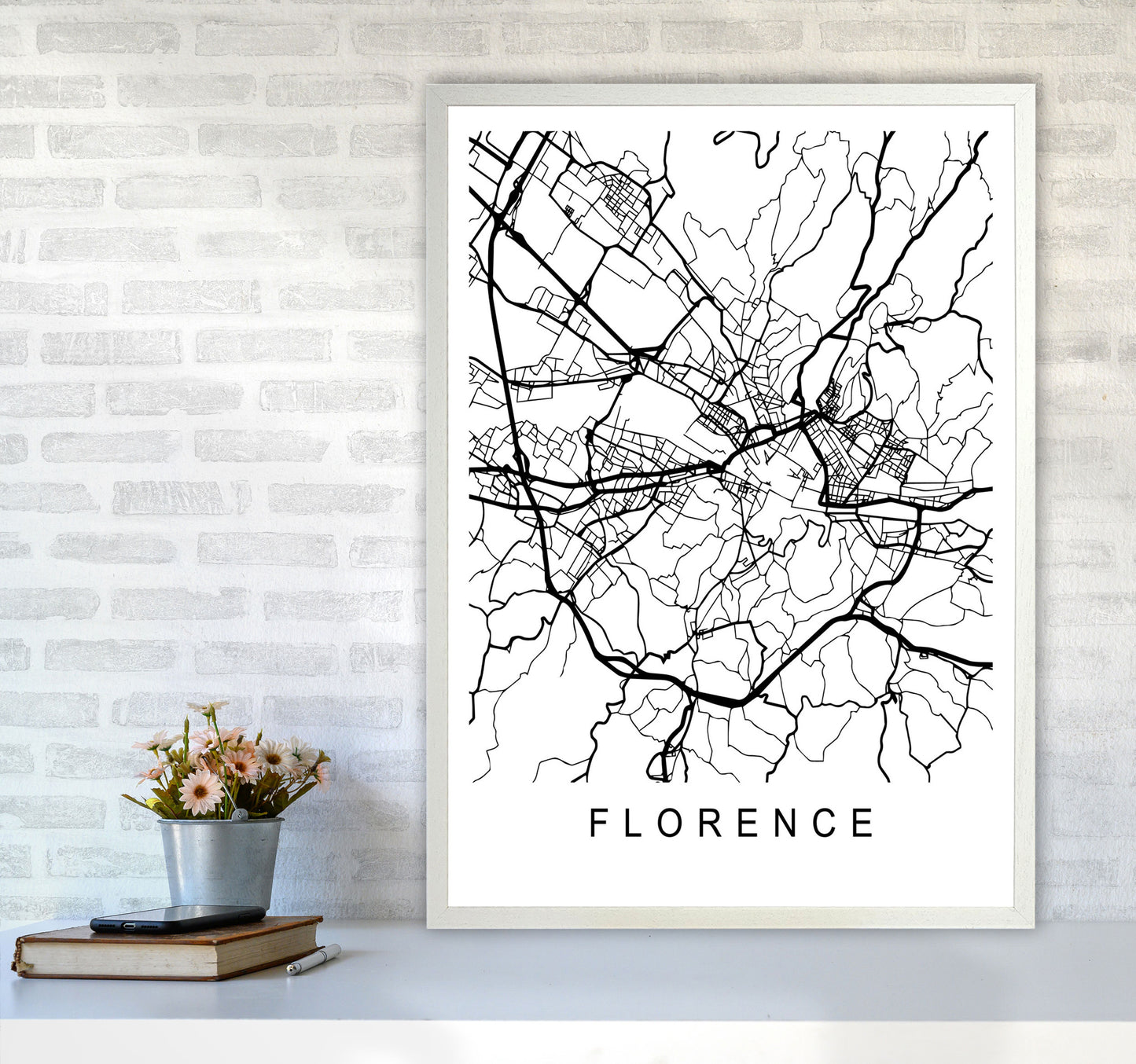 Florence Map Art Print by Pixy Paper A1 Oak Frame