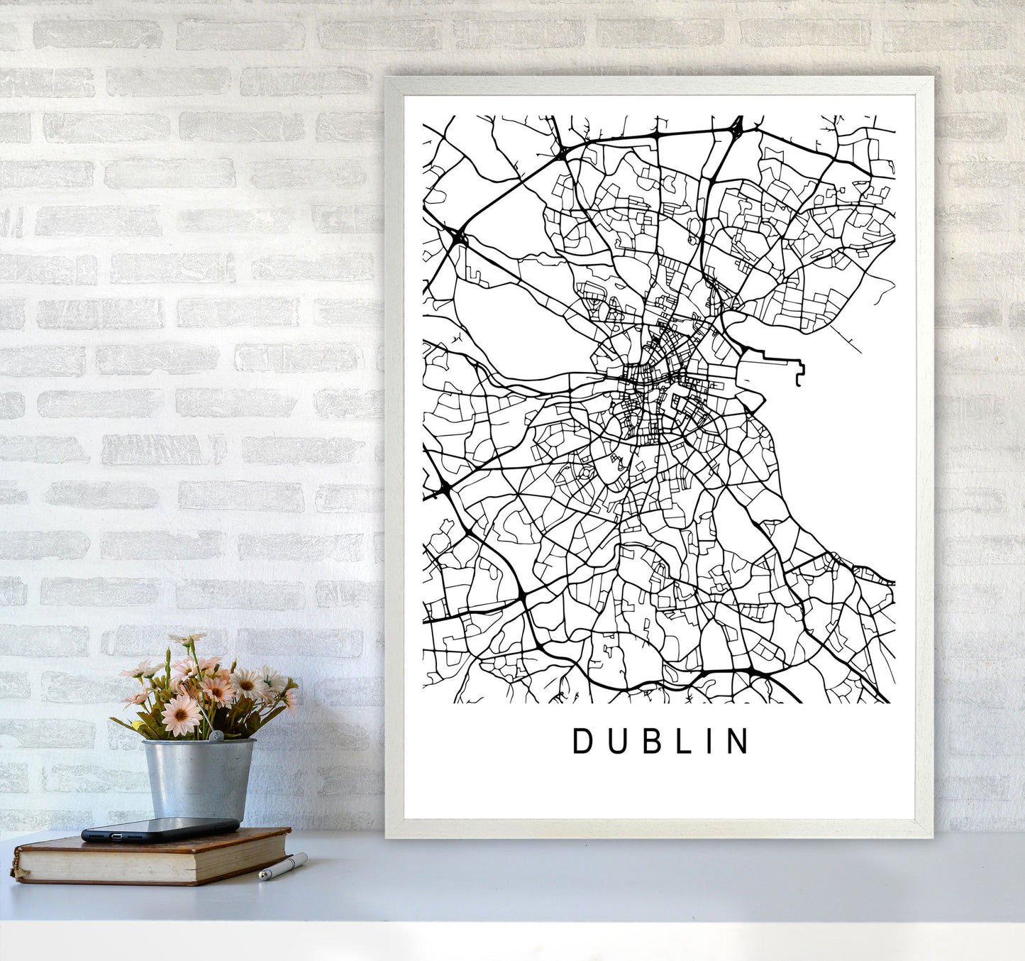 Dublin Map Art Print by Pixy Paper A1 Oak Frame