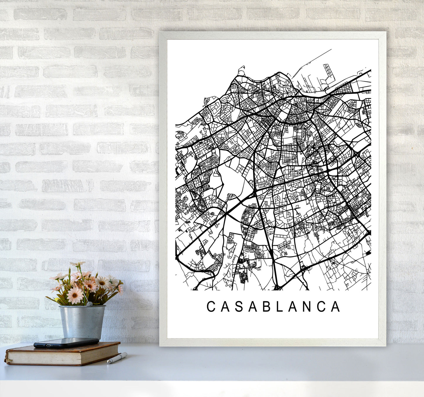 Casablanca Map Art Print by Pixy Paper A1 Oak Frame
