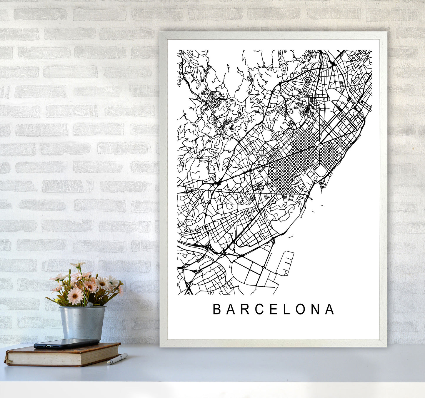Barcelona Map Art Print by Pixy Paper A1 Oak Frame