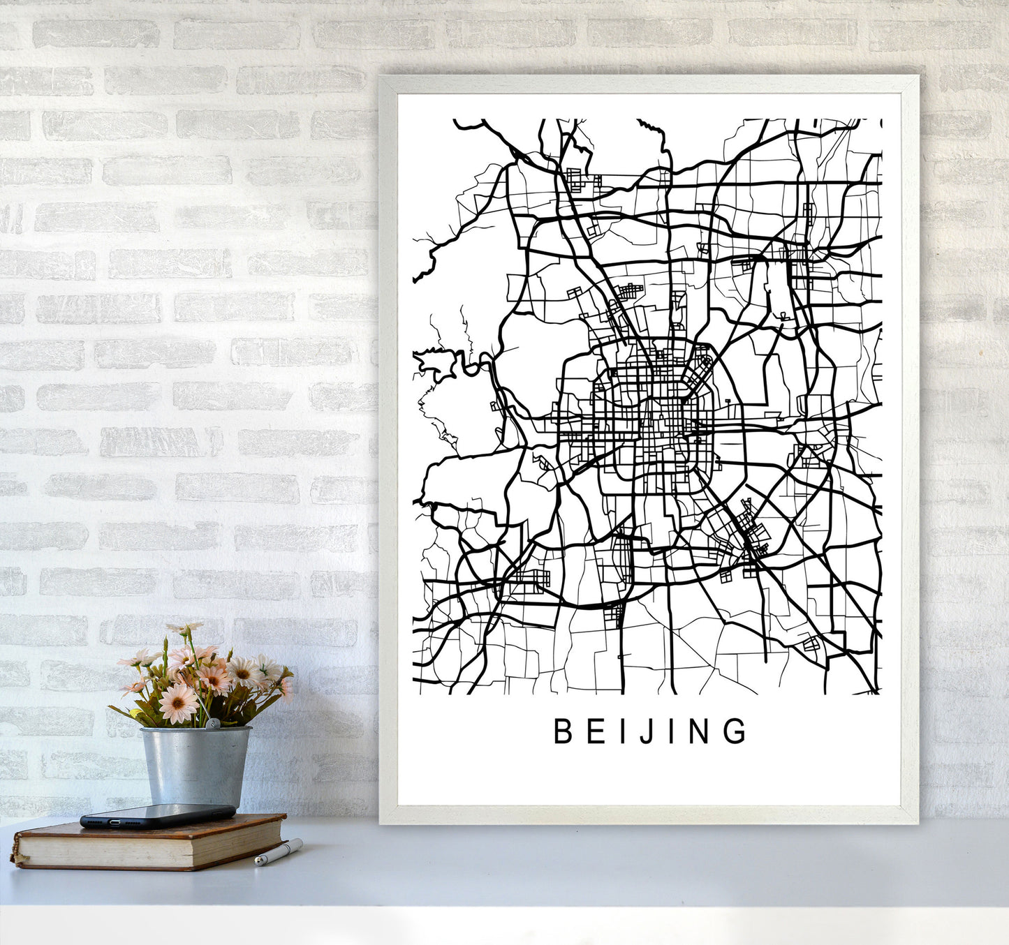 Beijing Map Art Print by Pixy Paper A1 Oak Frame