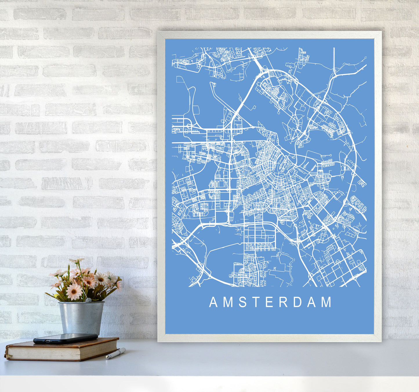 Amsterdam Map Blueprint Art Print by Pixy Paper A1 Oak Frame