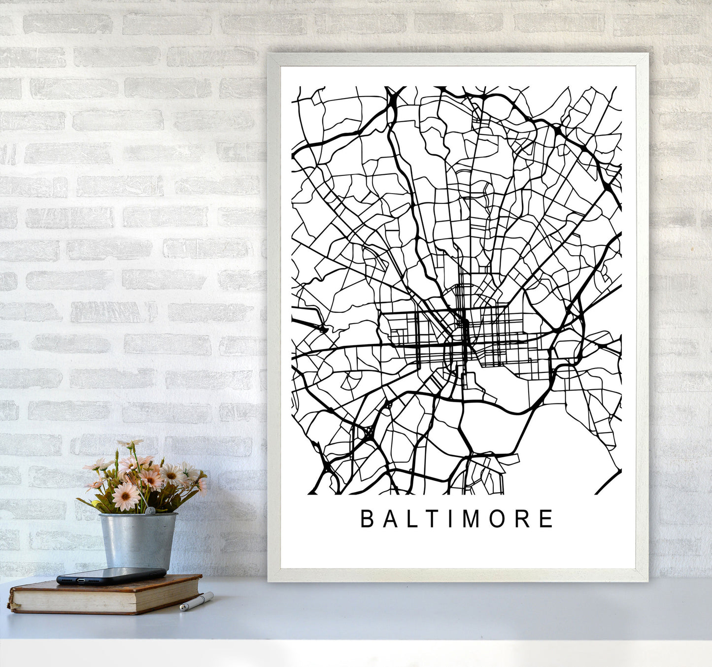 Baltimore Map Art Print by Pixy Paper A1 Oak Frame