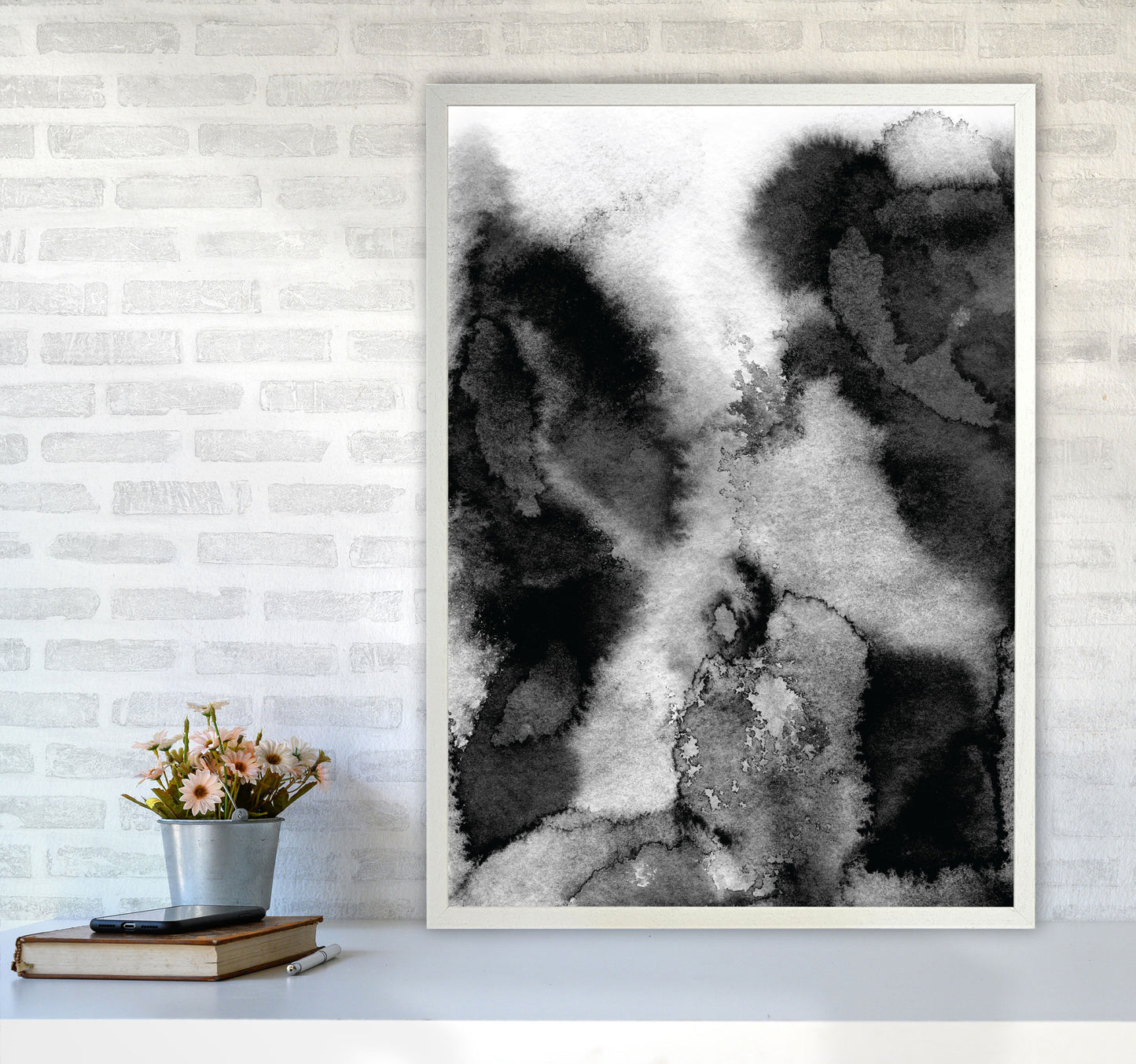 Majestic Monochrome Watercolour 11 Art Print by Pixy Paper A1 Oak Frame