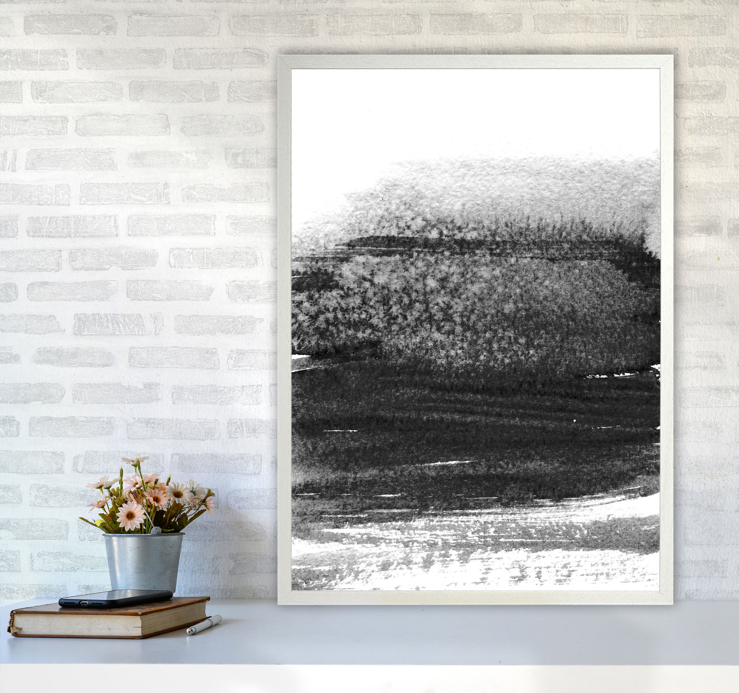 Majestic Monochrome Watercolour 01 Art Print by Pixy Paper A1 Oak Frame