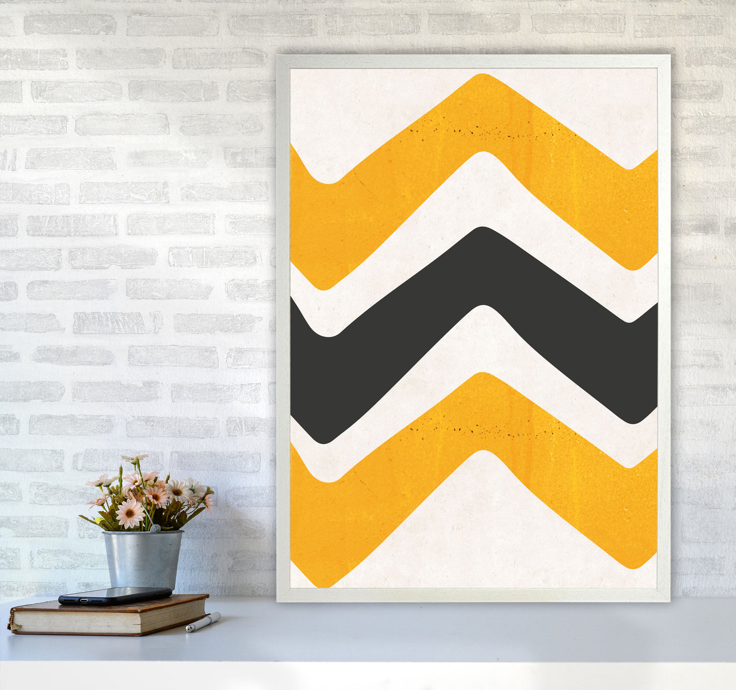 Zig zags mustard Art Print by Pixy Paper A1 Oak Frame