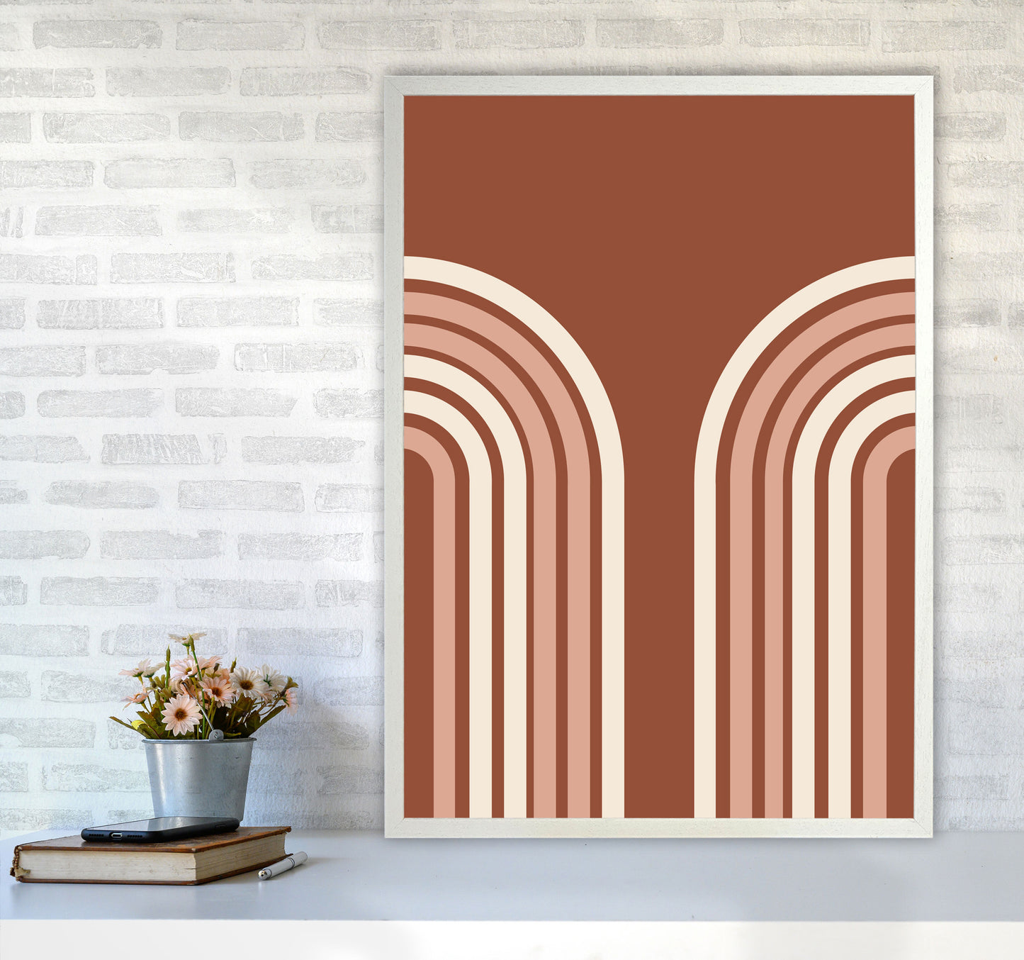 Autumn Double Rainbow abstract Art Print by Pixy Paper A1 Oak Frame