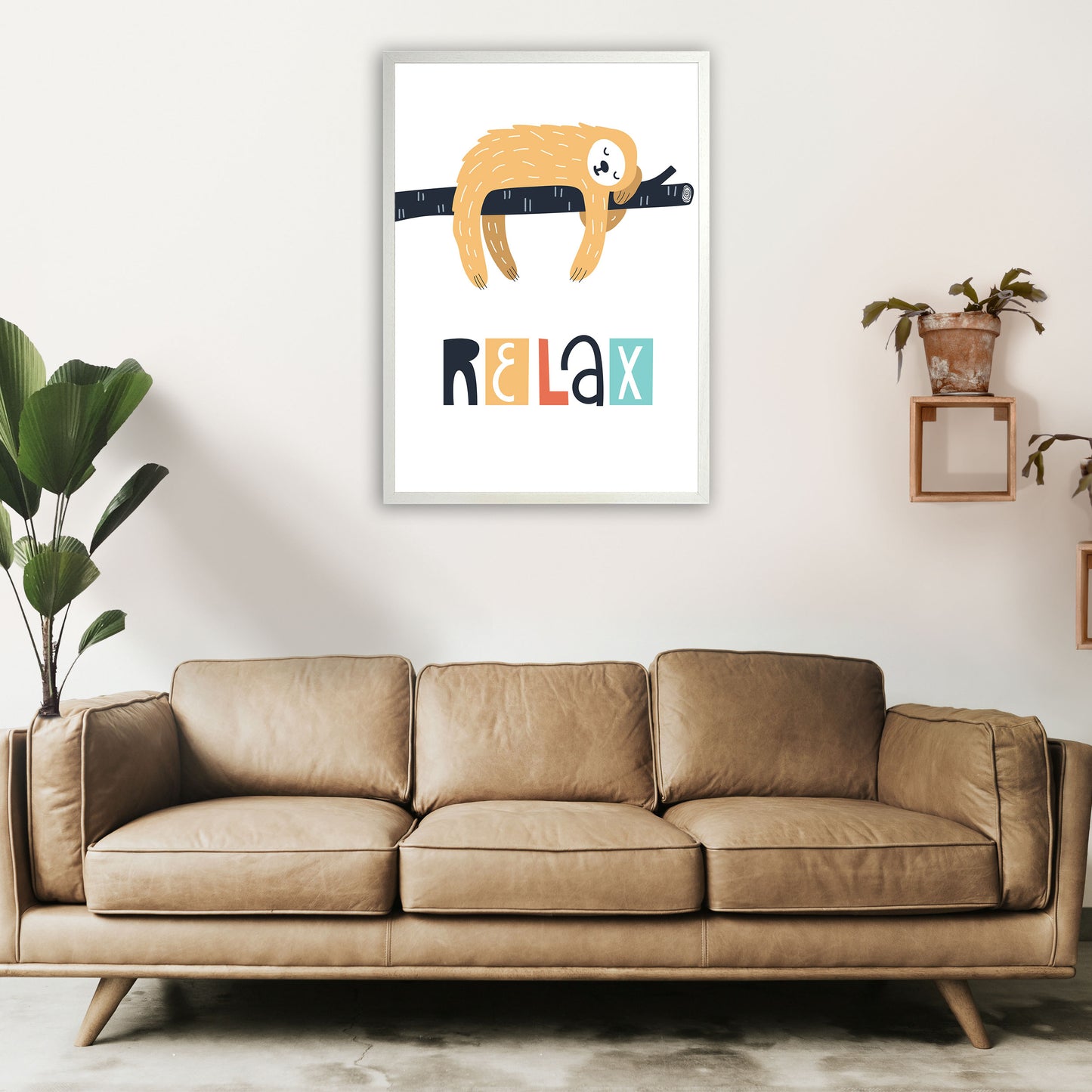 Relax sloth Neutral kids Art Print by Pixy Paper A1 Oak Frame