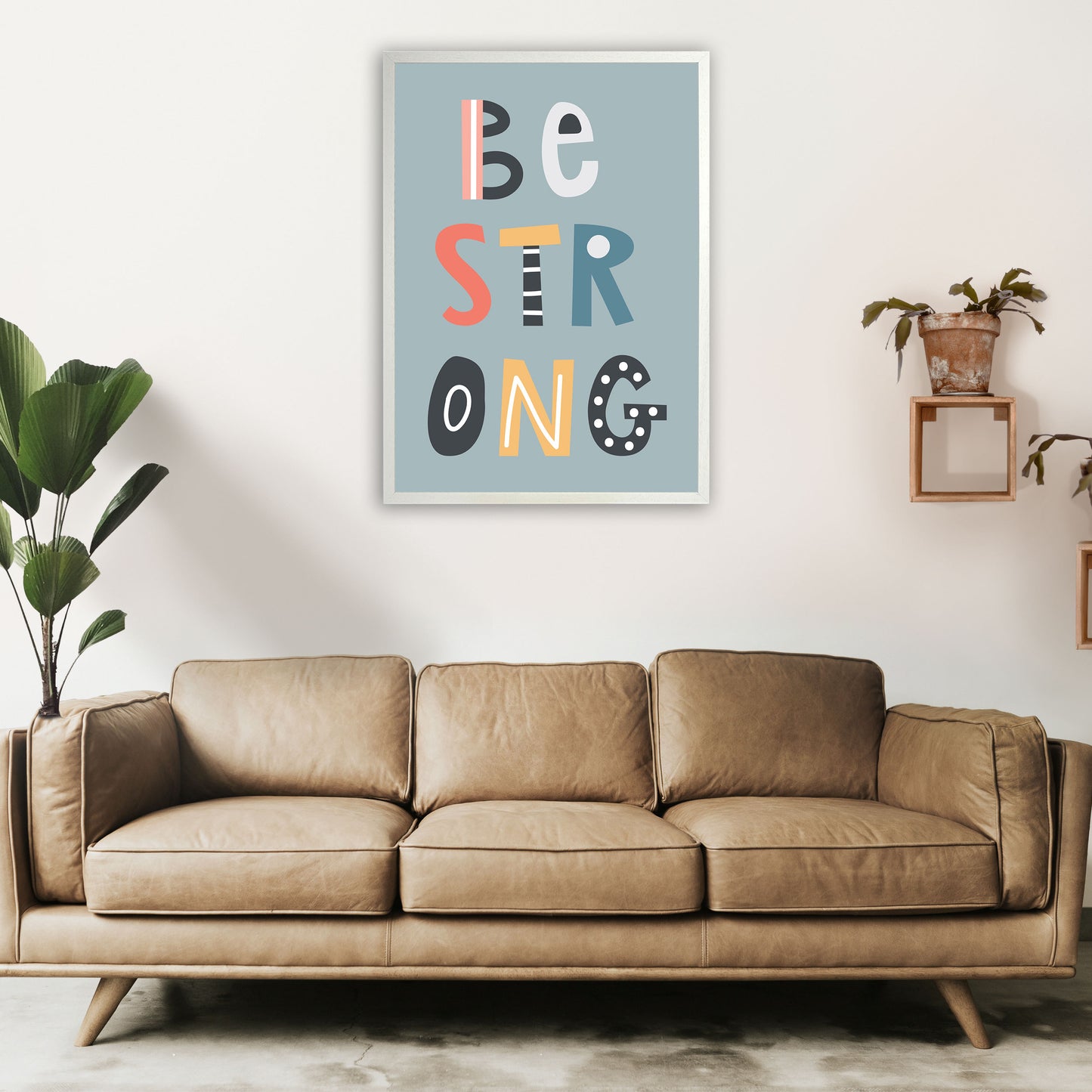 Be strong Neutral kids Art Print by Pixy Paper A1 Oak Frame