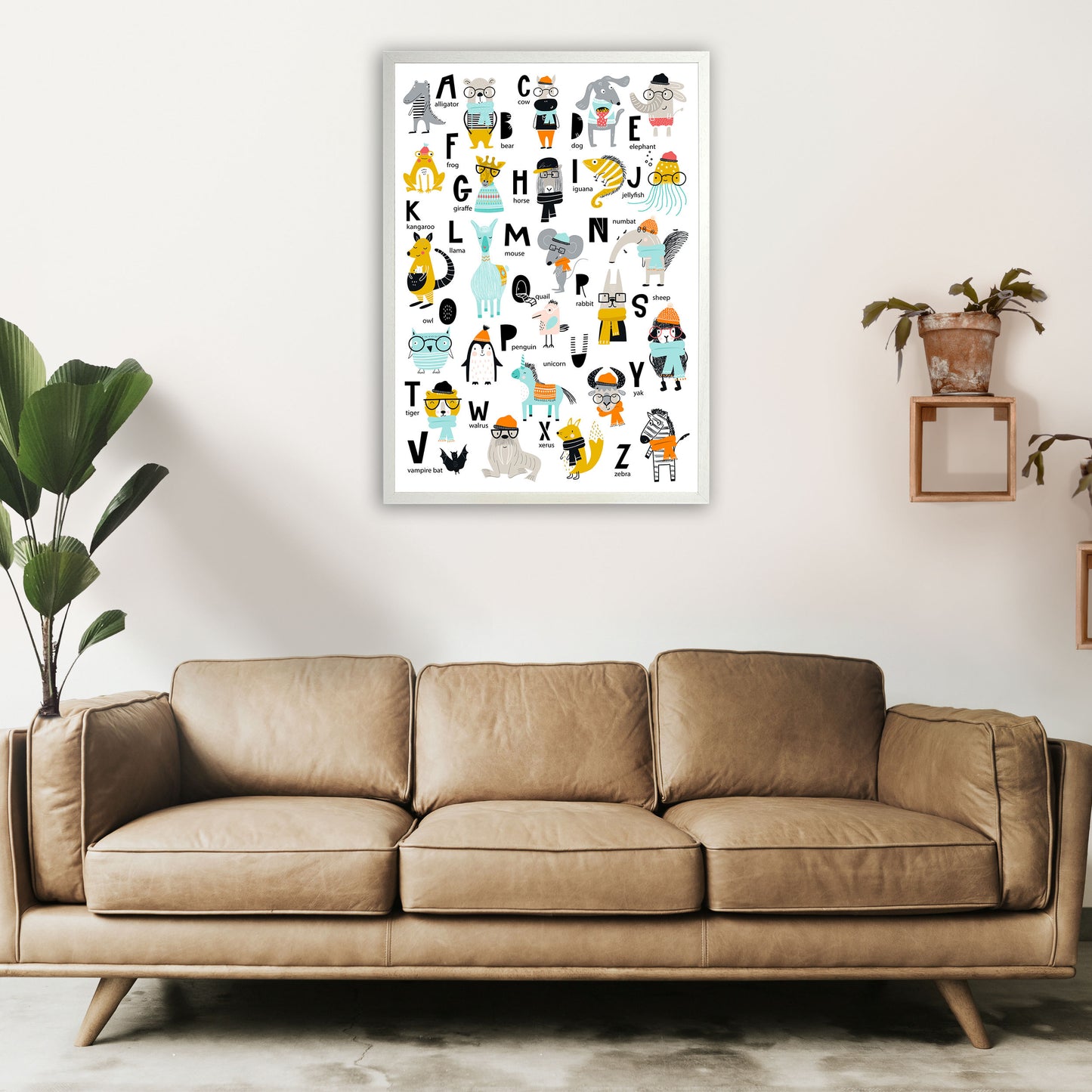 ABC Animals cool Art Print by Pixy Paper A1 Oak Frame