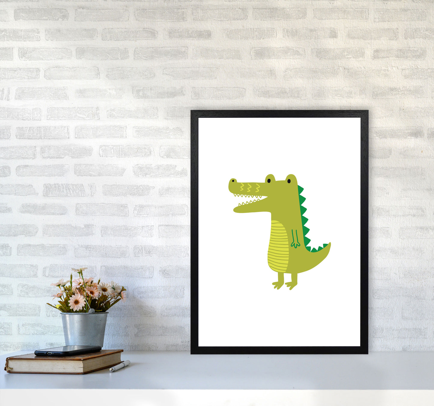 Children's Animals, Alligator Modern Print A2 White Frame