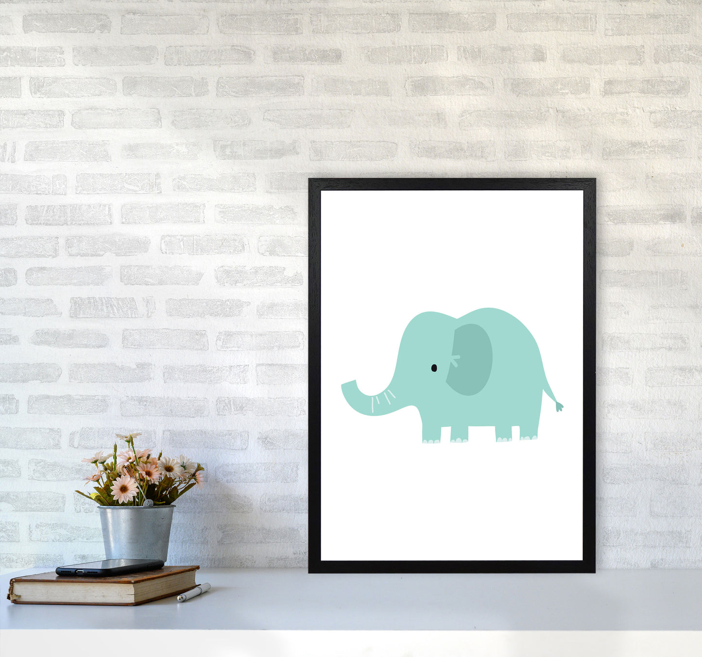 Children's Animals, Elephant Modern Print A2 White Frame
