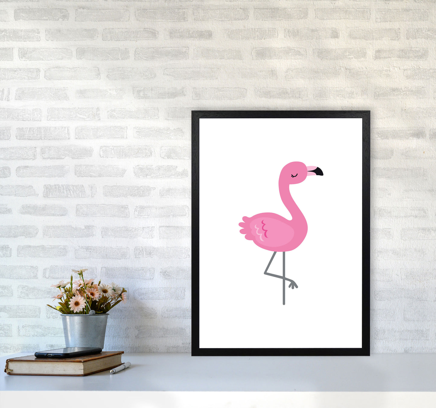 Children's Animals, Flamingo Modern Print A2 White Frame