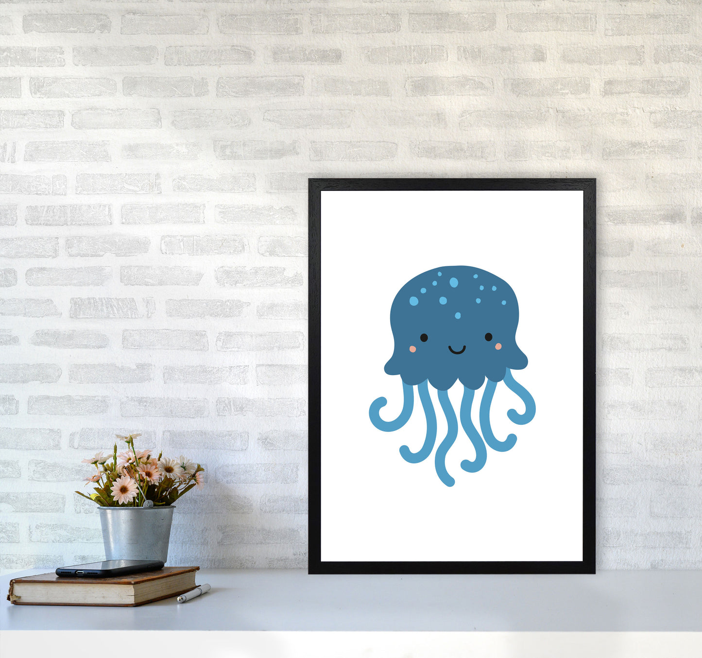 Children's Animals, Jellyfish Modern Print A2 White Frame