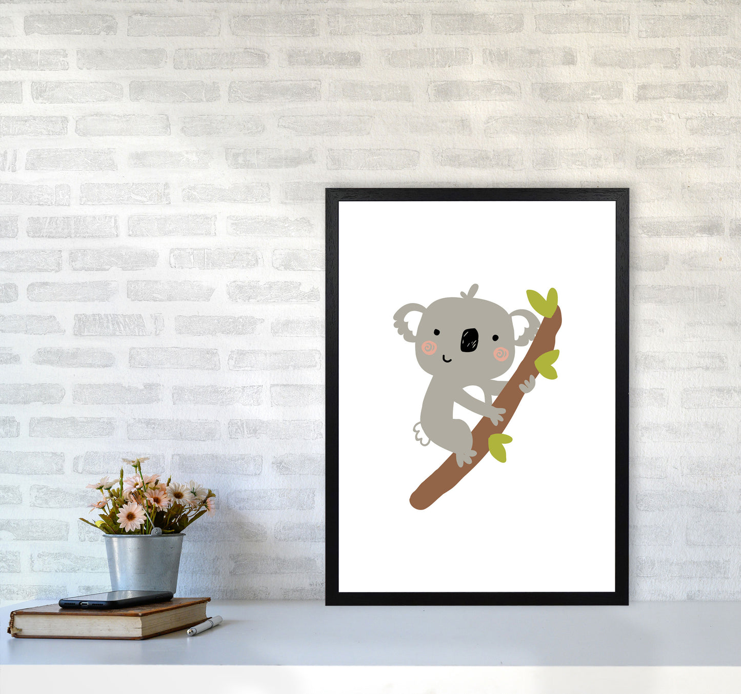 Children's Animals, Koala Modern Print A2 White Frame