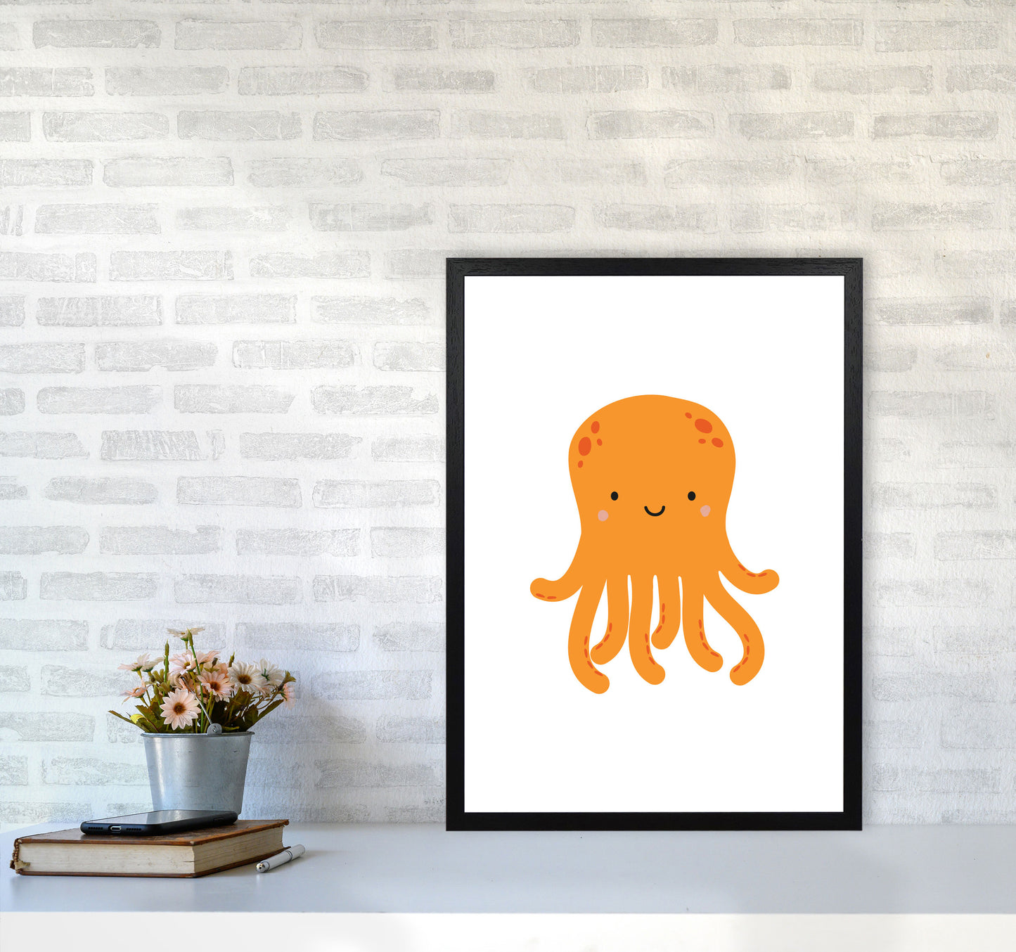 Children's Animals, Octopus Modern Print A2 White Frame