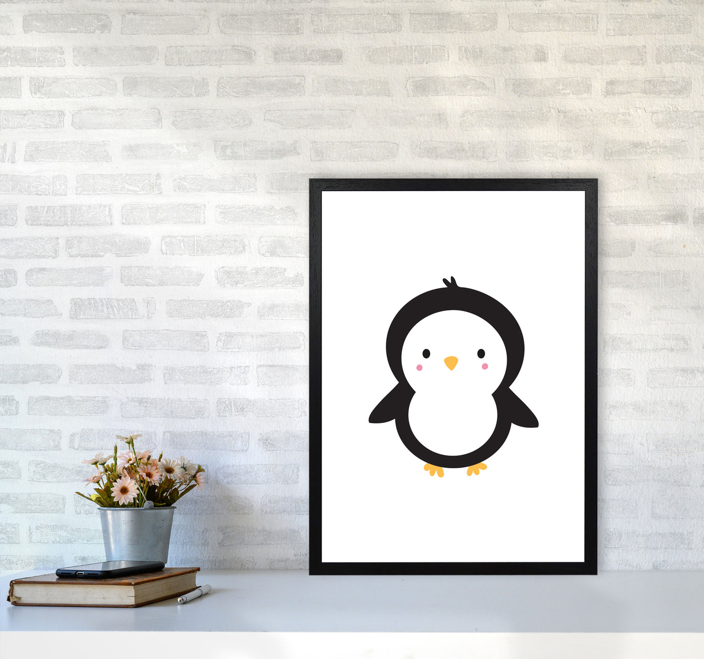 Children's Animals, Penguin Modern Print A2 White Frame