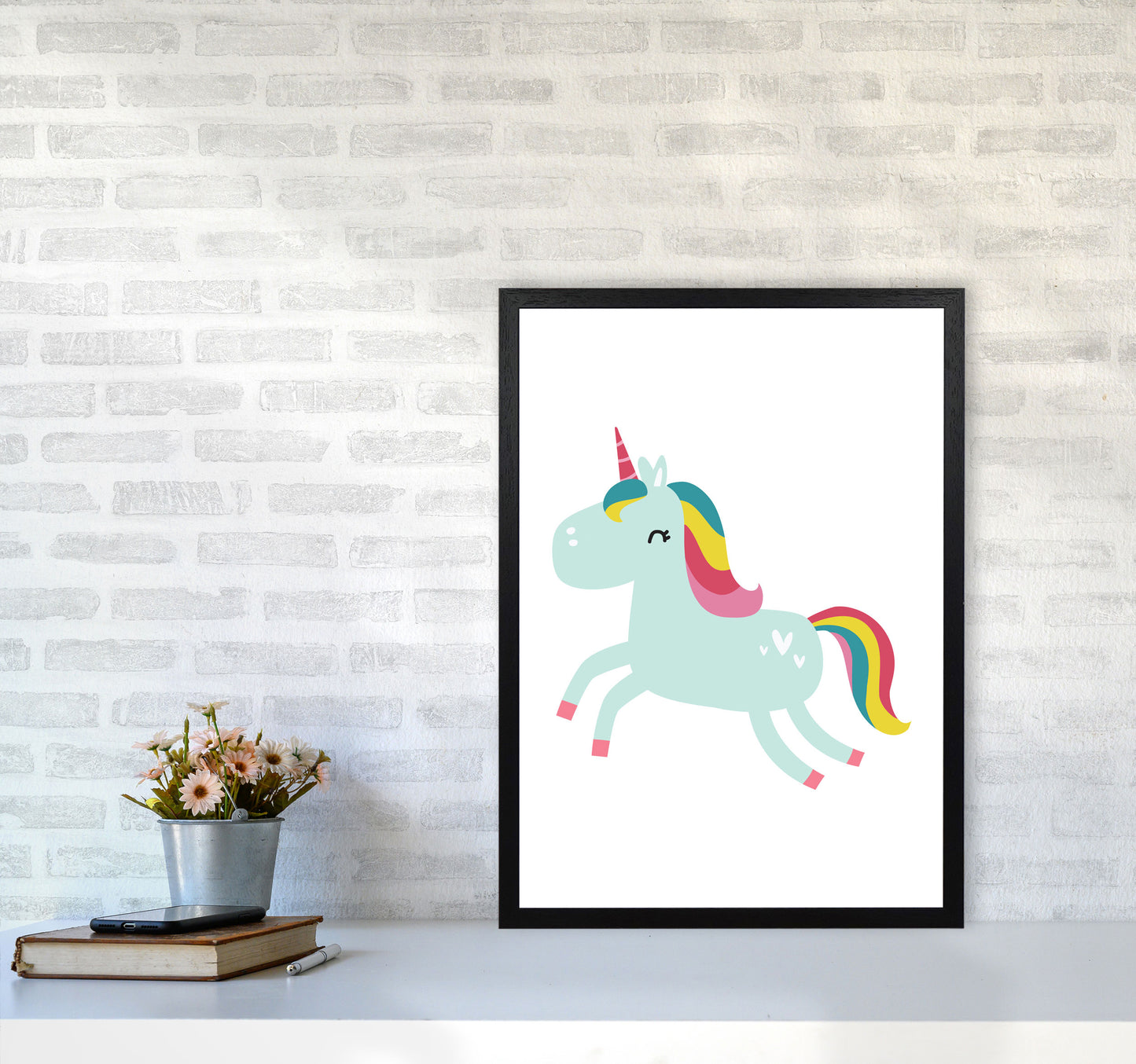 Children's Animals, Unicorn Modern Print A2 White Frame