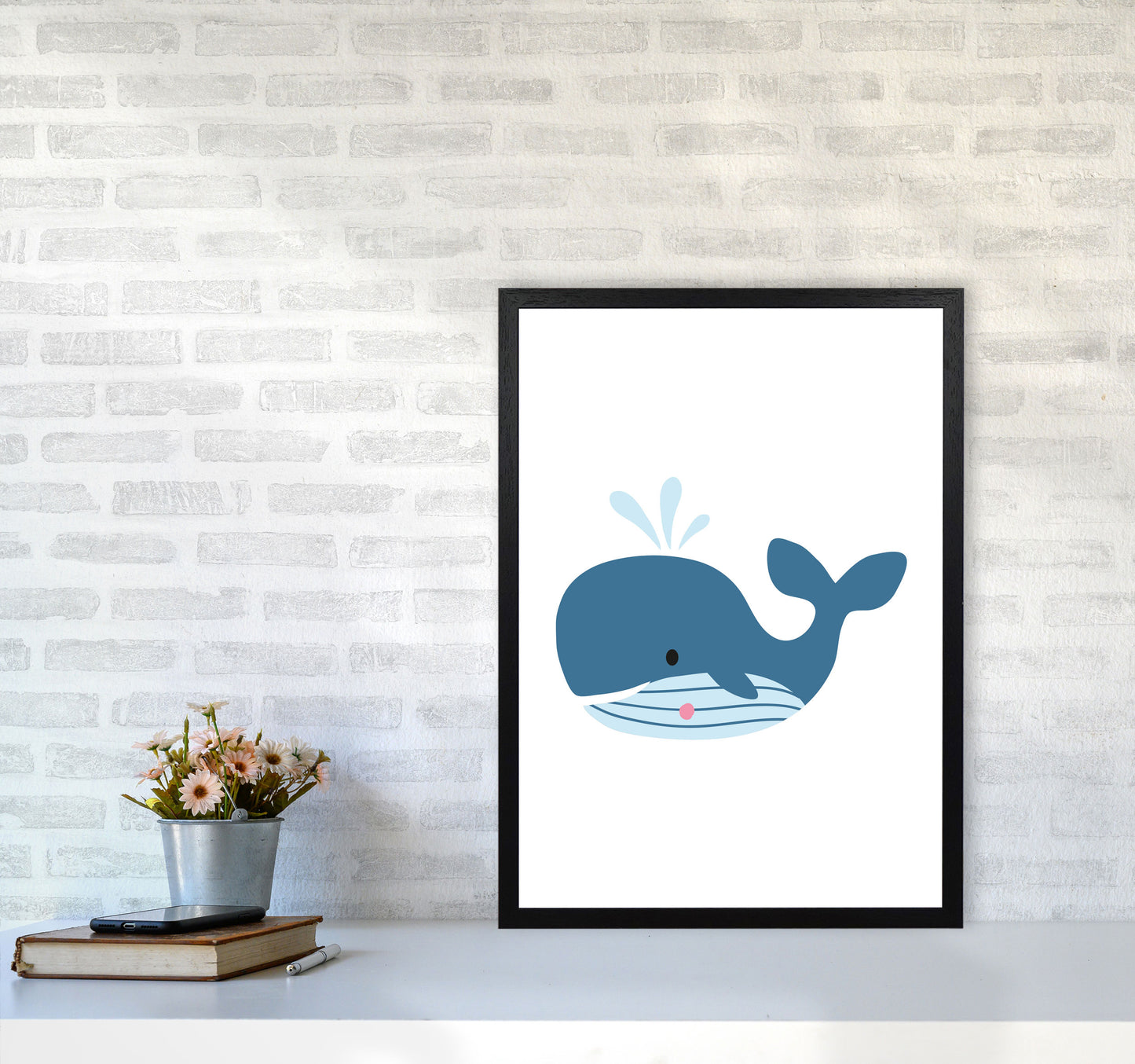 Children's Animals, Whale Modern Print A2 White Frame