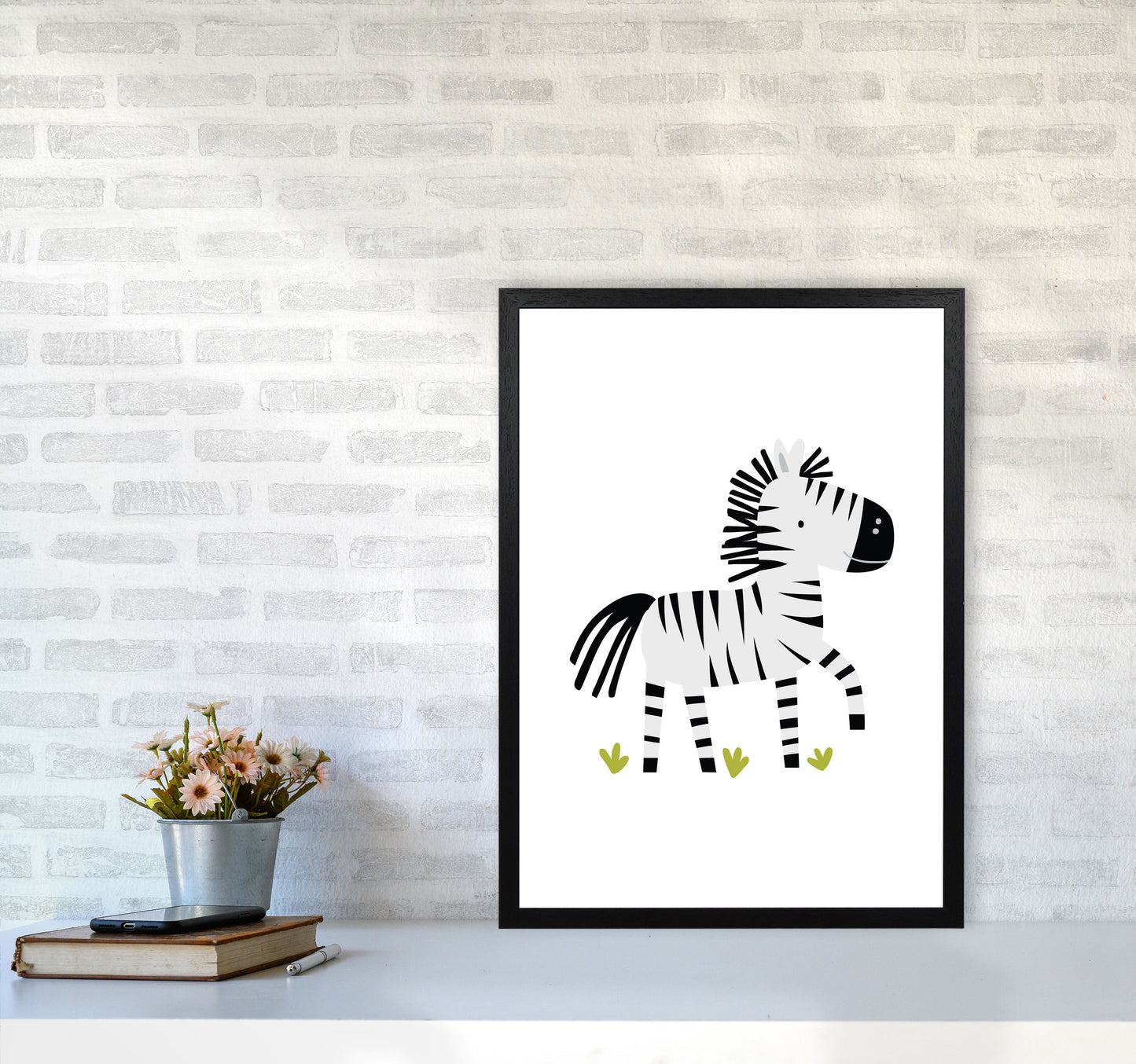 Children's Animals, Zebra Modern Print A2 White Frame