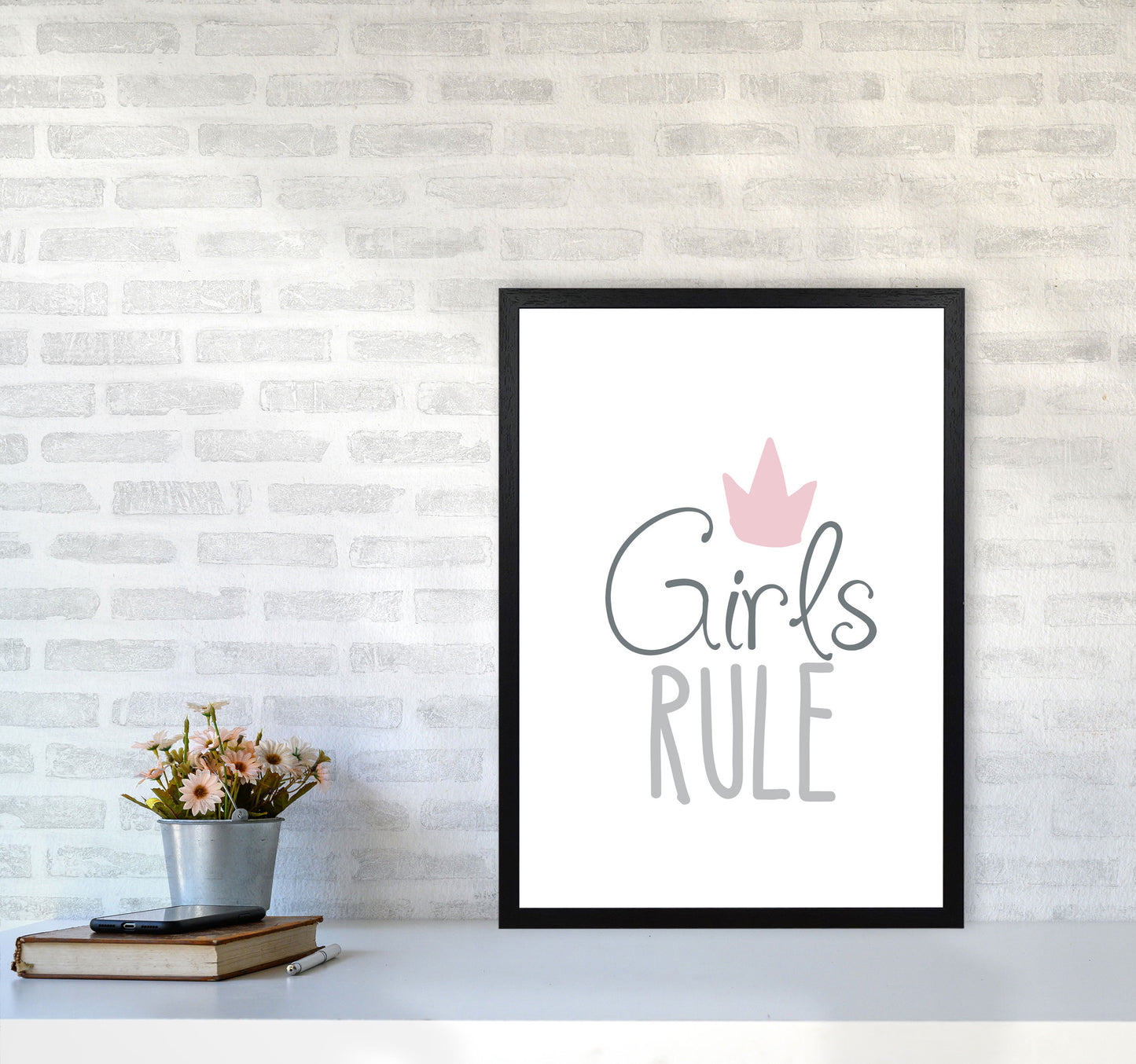 Girls Rule Framed Nursey Wall Art Print A2 White Frame