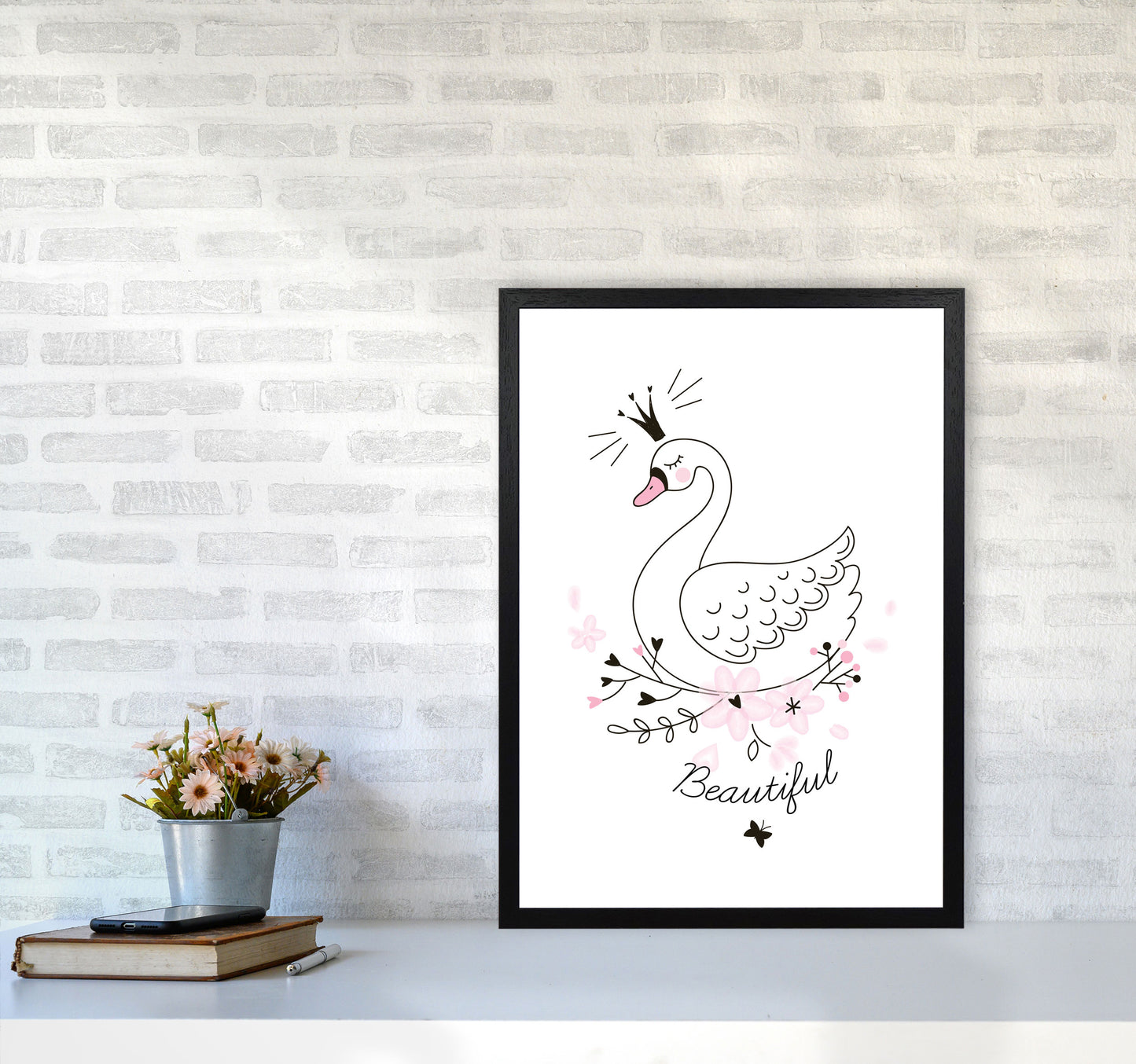 Beautiful Swan Modern Print Animal Art Print A2 White Frame