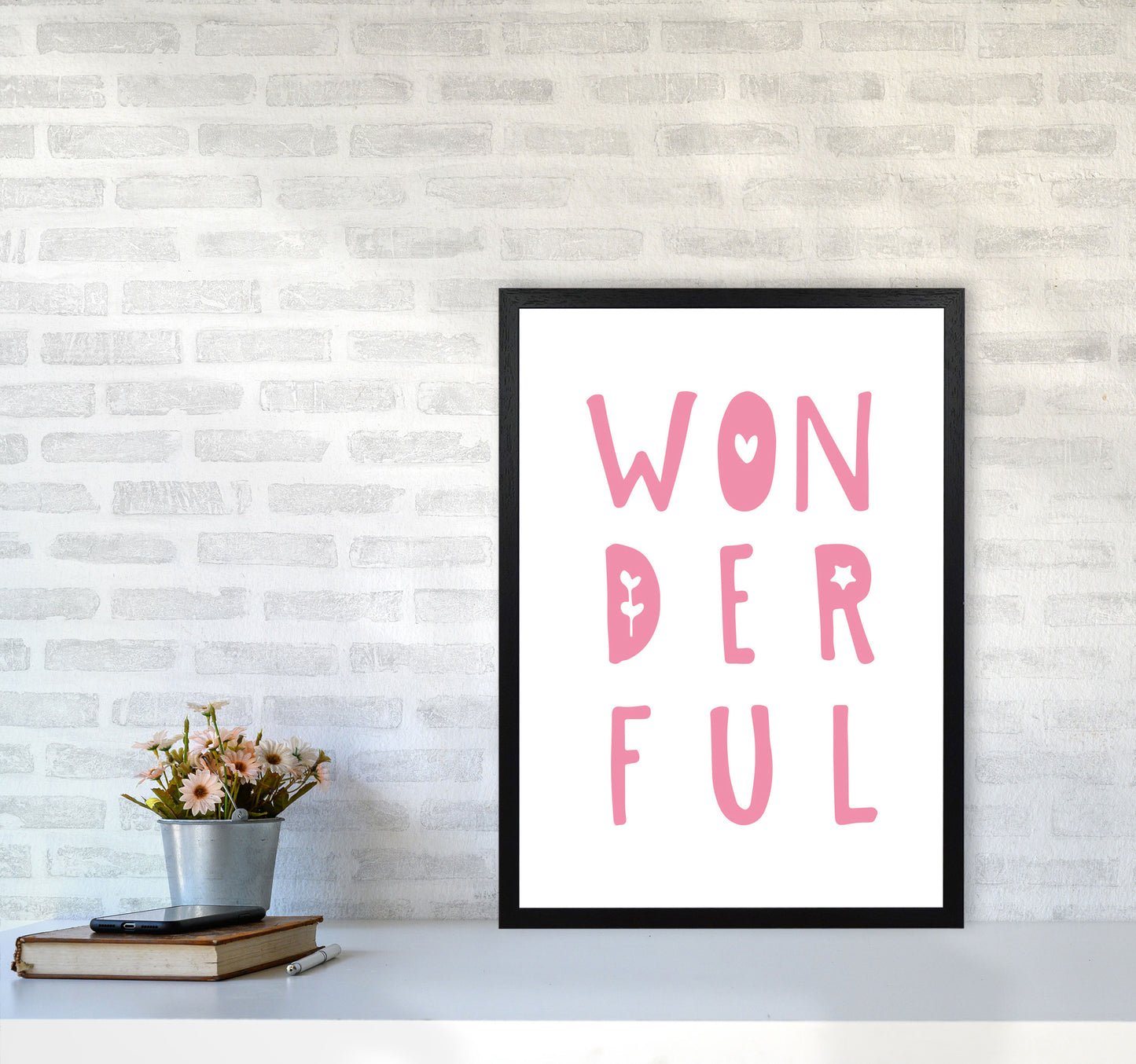 Wonderful Pink Framed Nursey Wall Art Print A2 White Frame
