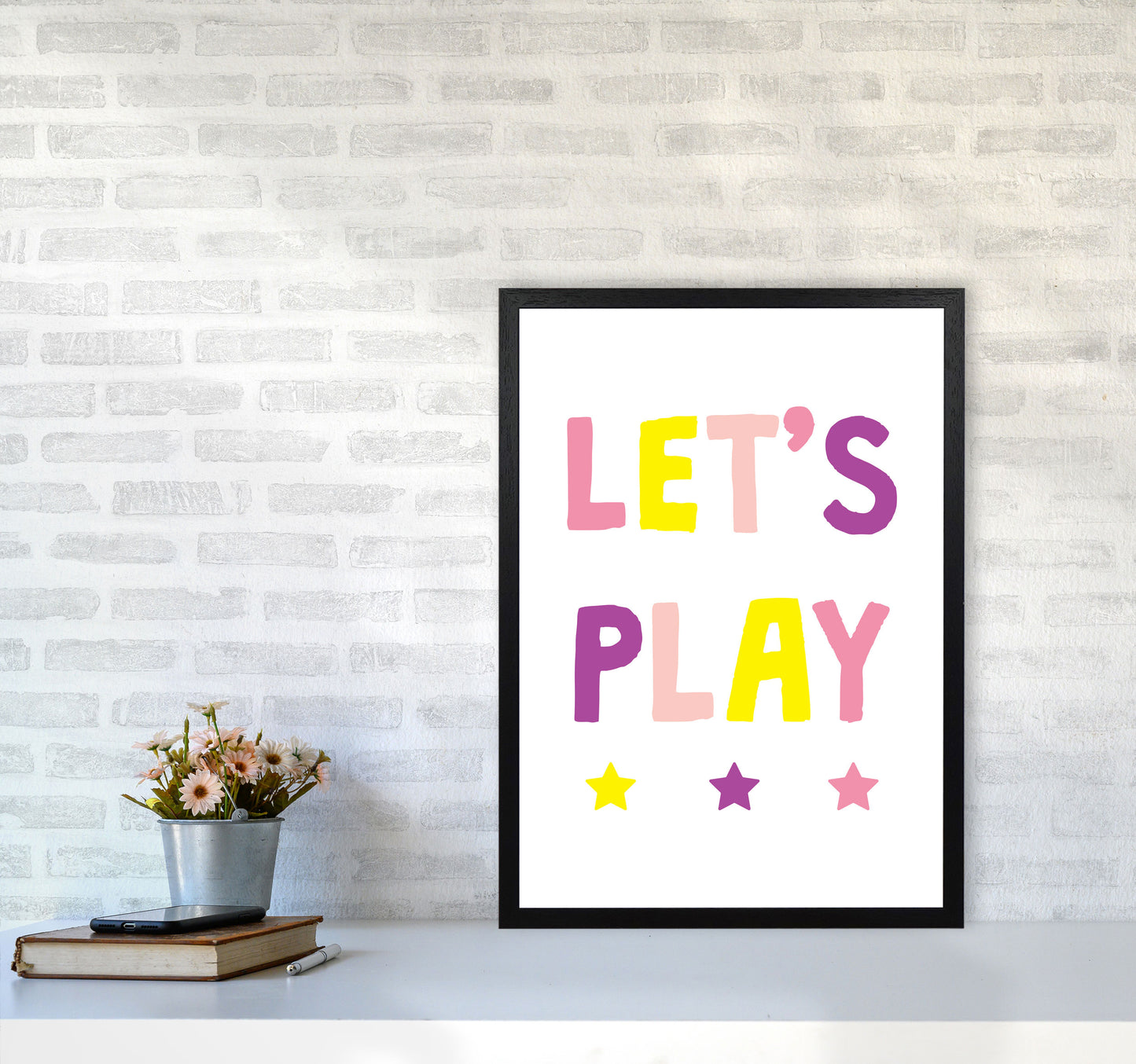 Let's Play Pinks Framed Nursey Wall Art Print A2 White Frame
