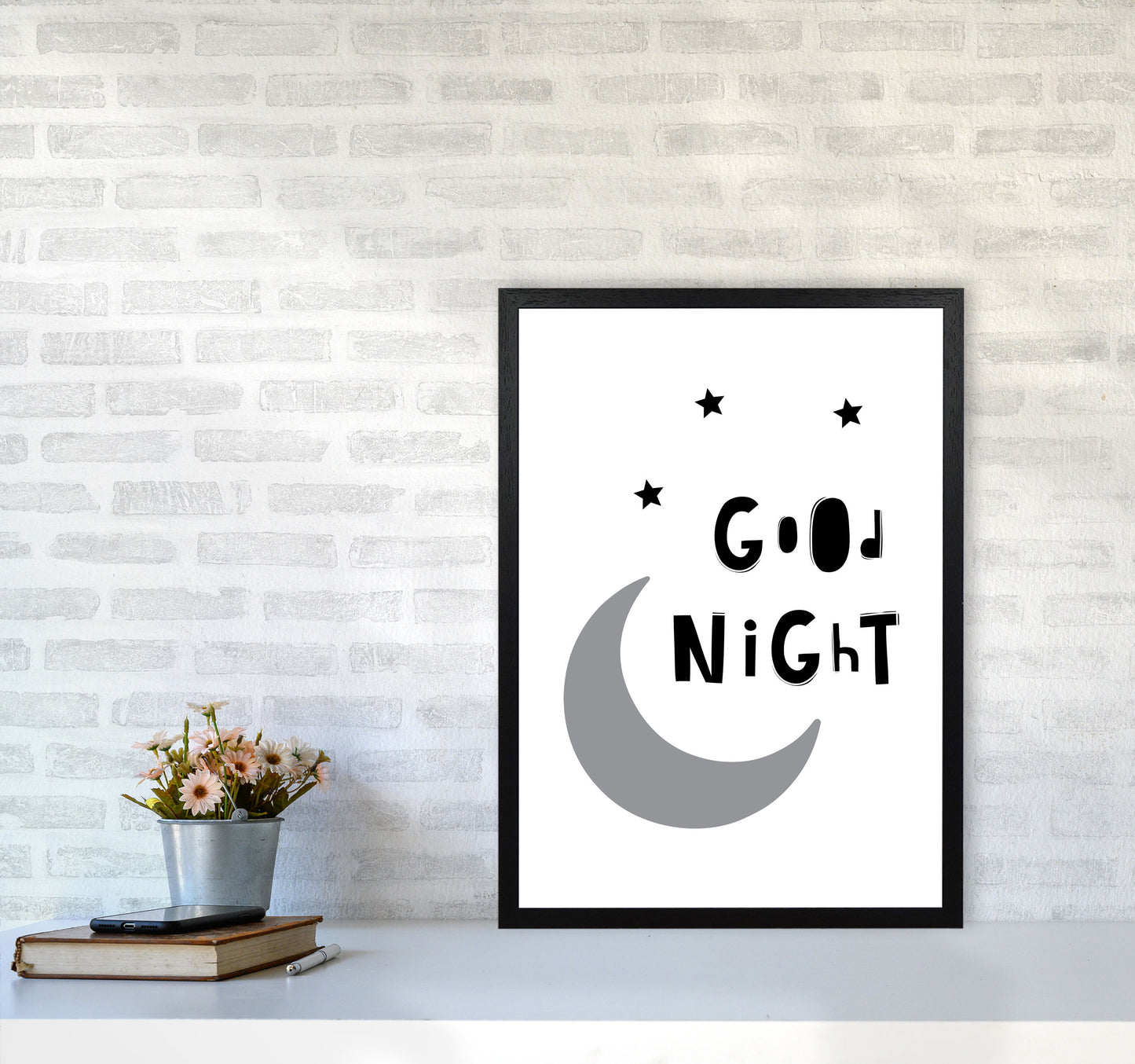 Good Night Moon Framed Nursey Wall Art Print A2 White Frame