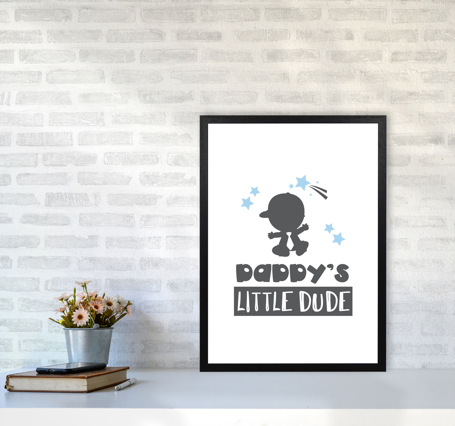 Daddy's Little Dude Framed Nursey Wall Art Print A2 White Frame